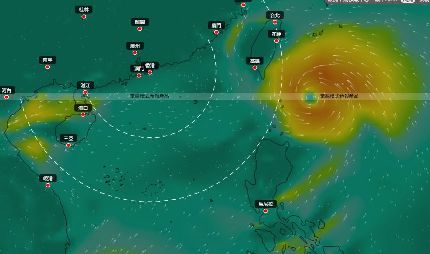 風烏AI天氣模型預測，8月29日至9月1日會有另1個巨型熱帶氣旋移向台灣並掠過。（風烏AI天氣模式）