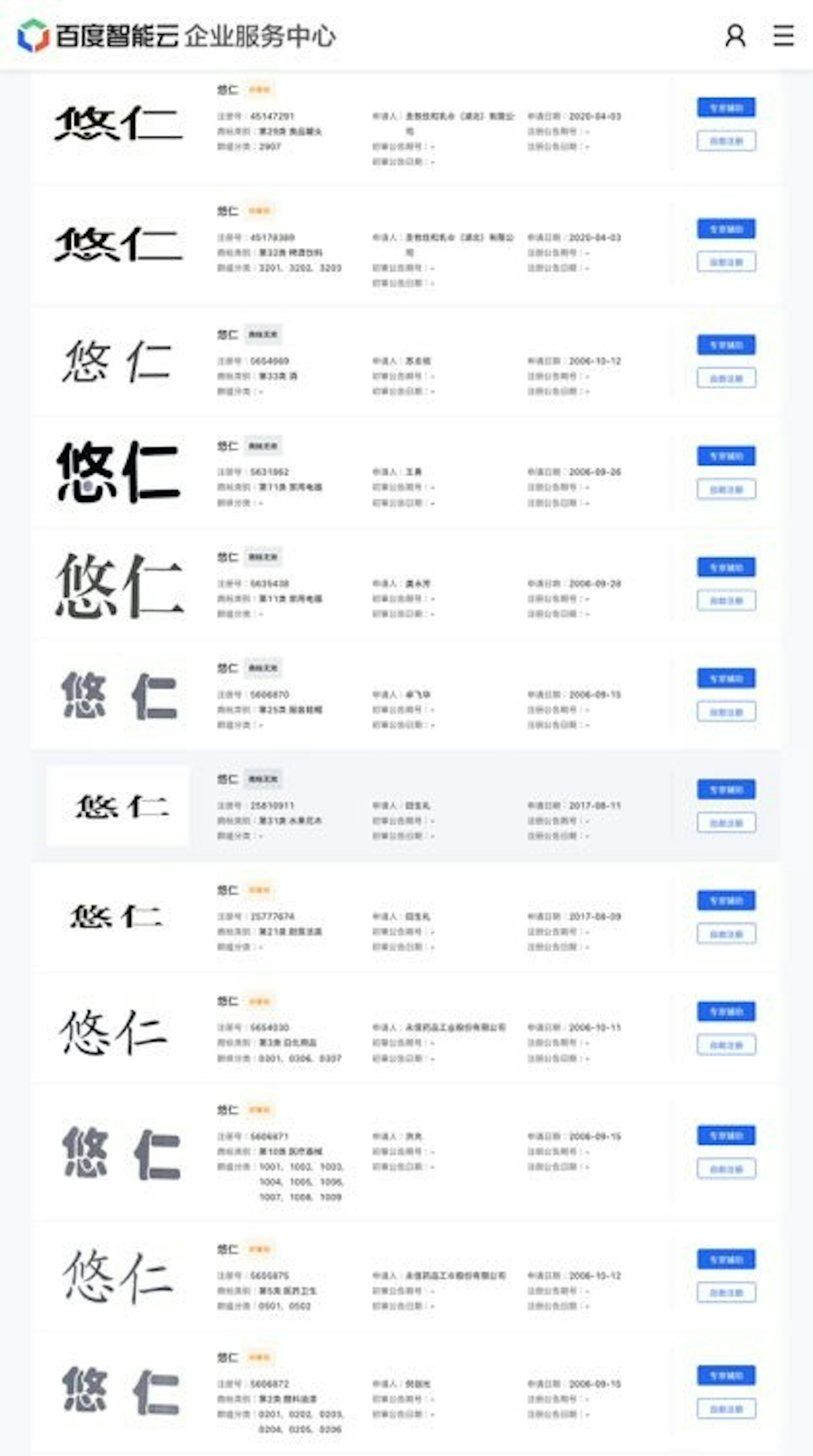 「悠仁」二字也在中国大陆被抢注。(百度智能云企业服务中心)