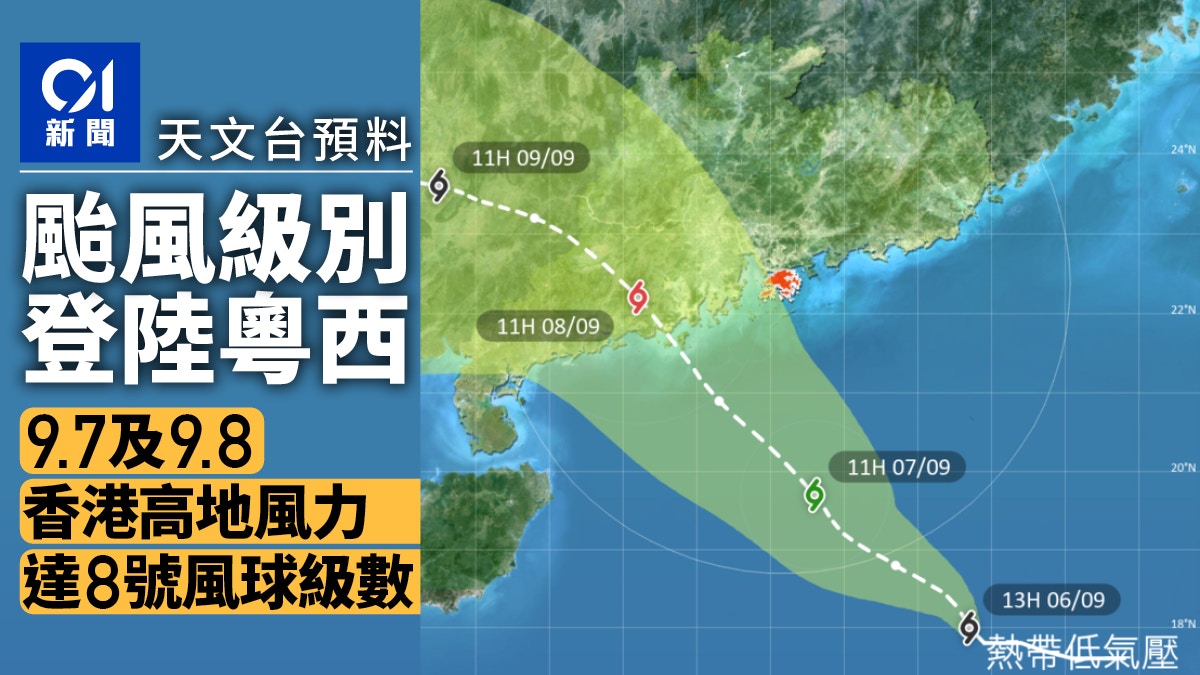 打風｜天文台料颱風級登陸粵西9.7至9.8高地風力達8號風球級數