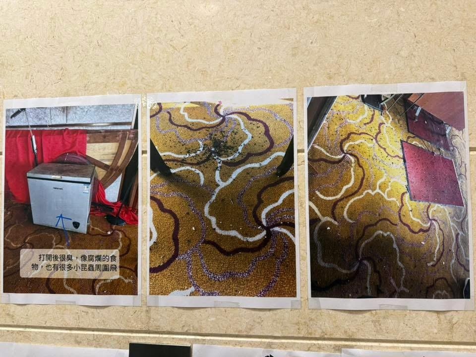 木蘭苑大堂內亦貼出酒樓內部相片，顯示酒樓地下聚集不少飛蟲。（網上圖片）