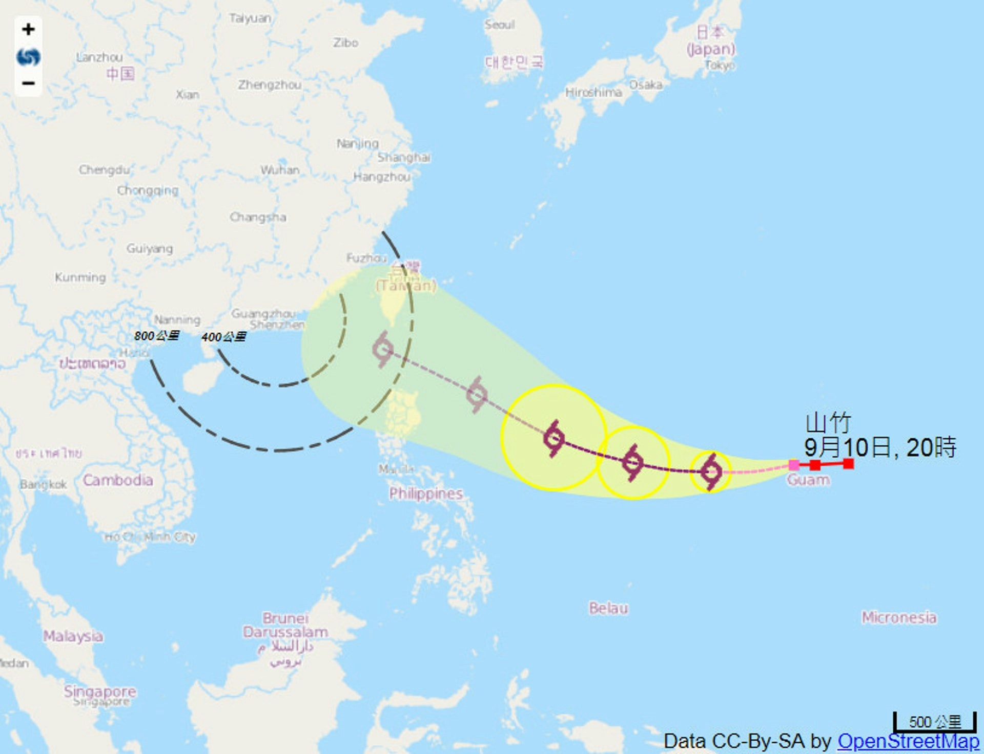 2018年超強颱風山竹初期預測移動路徑圖。(天文台資料圖片)