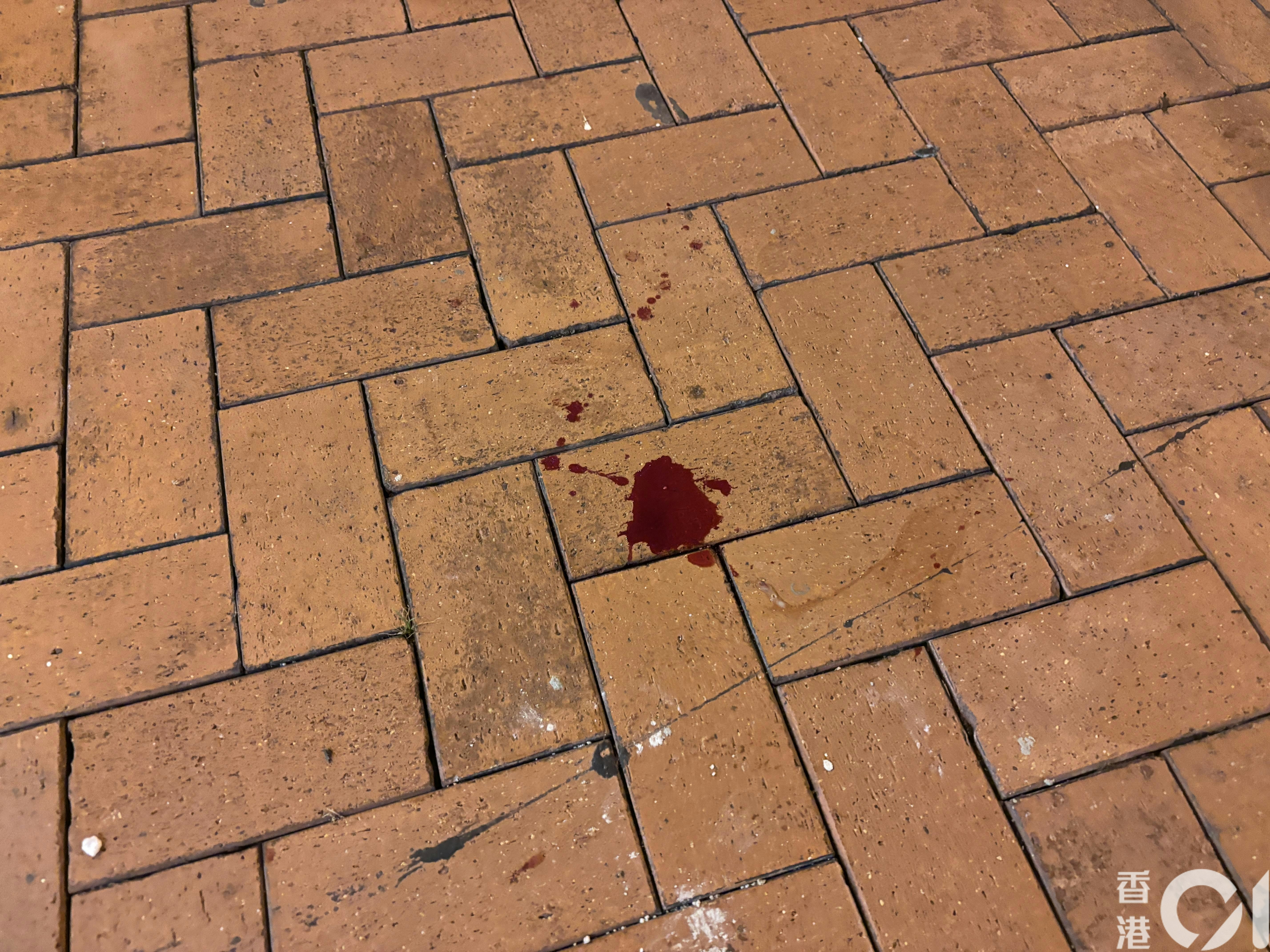 沙田禾輋邨康和樓一名女童墮樓不治，現場地面遺下少量血迹。（林振華攝）