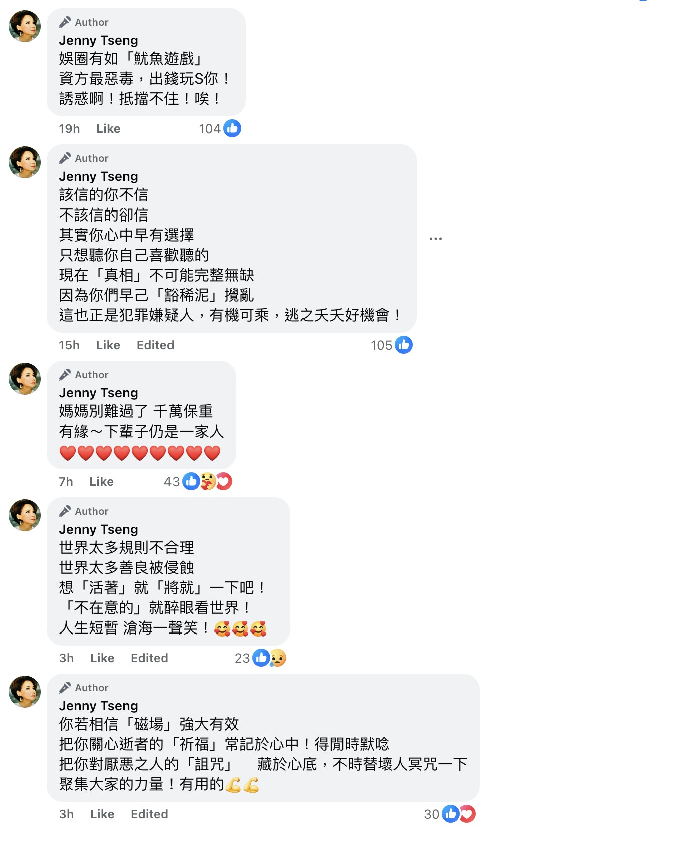 甄妮的留言。（fb@甄妮）