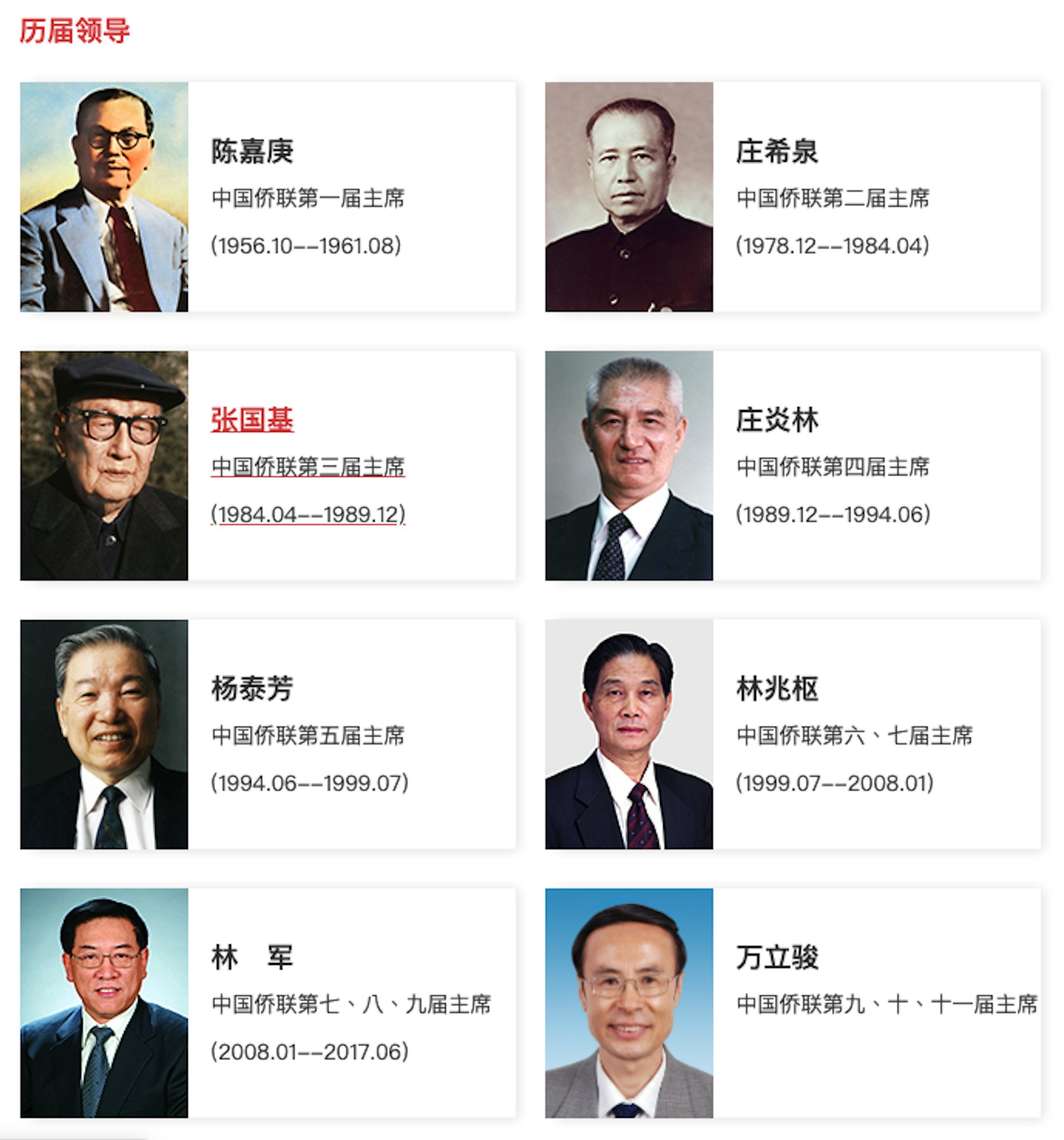 中國僑聯過往歷任主席均為歸僑或僑眷。