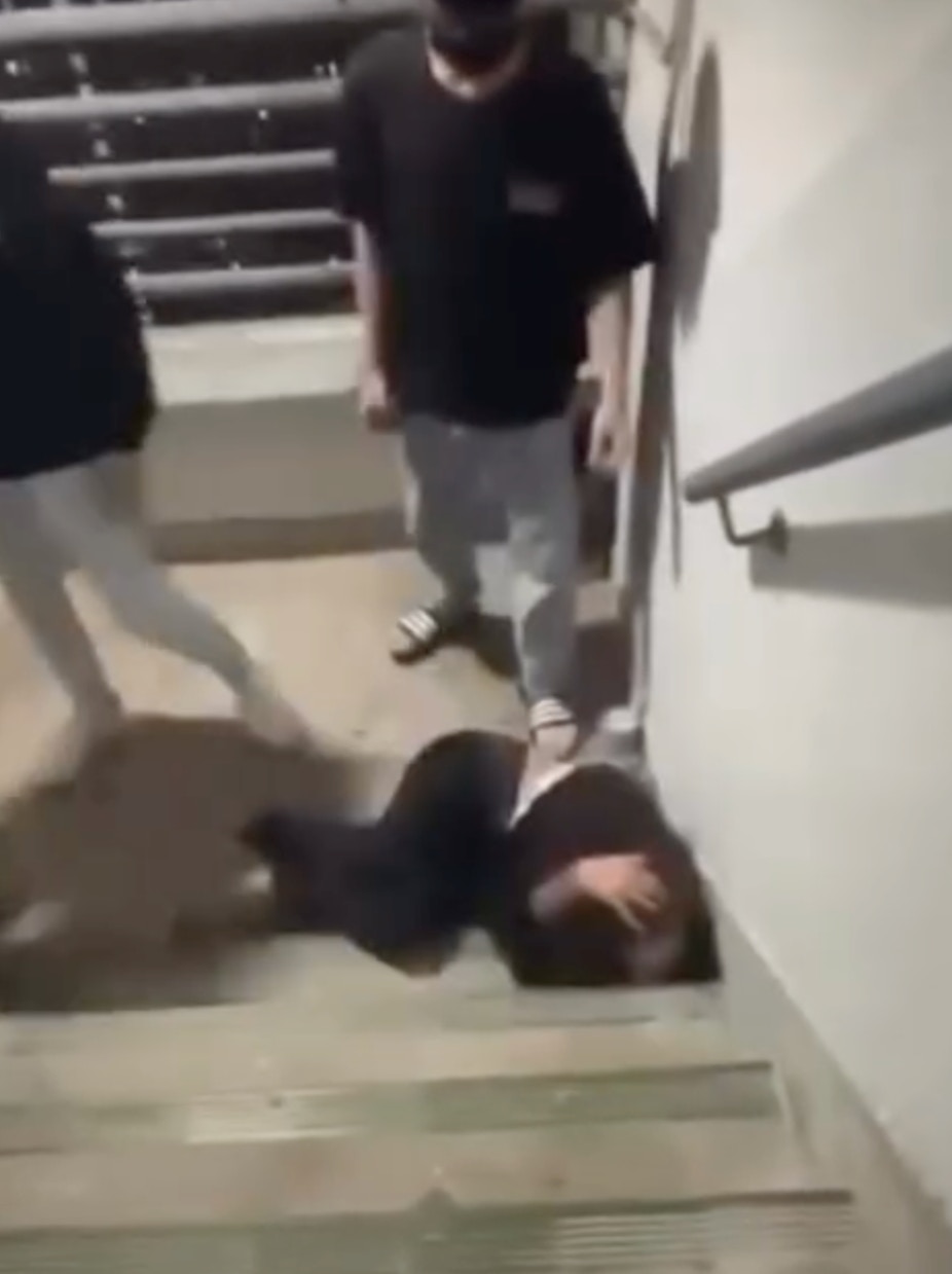 捱打的女子披頭散髮，未能看清楚臉容，難以辨別其年紀；而施襲的兩名少年均戴有黑色口罩，一人穿衛衣，另一人則穿短袖T恤。（網上影片）