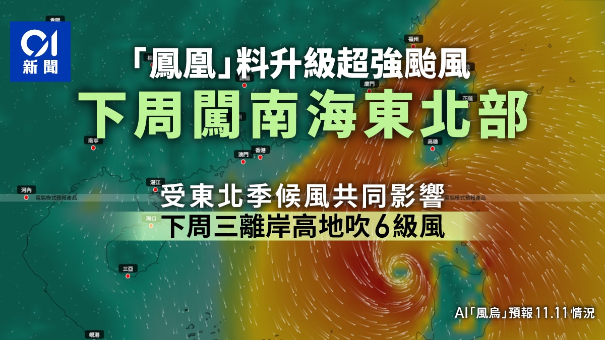 打風｜鳳凰料升級超強颱風 下周闖南海東北 11.12離岸高地6級風