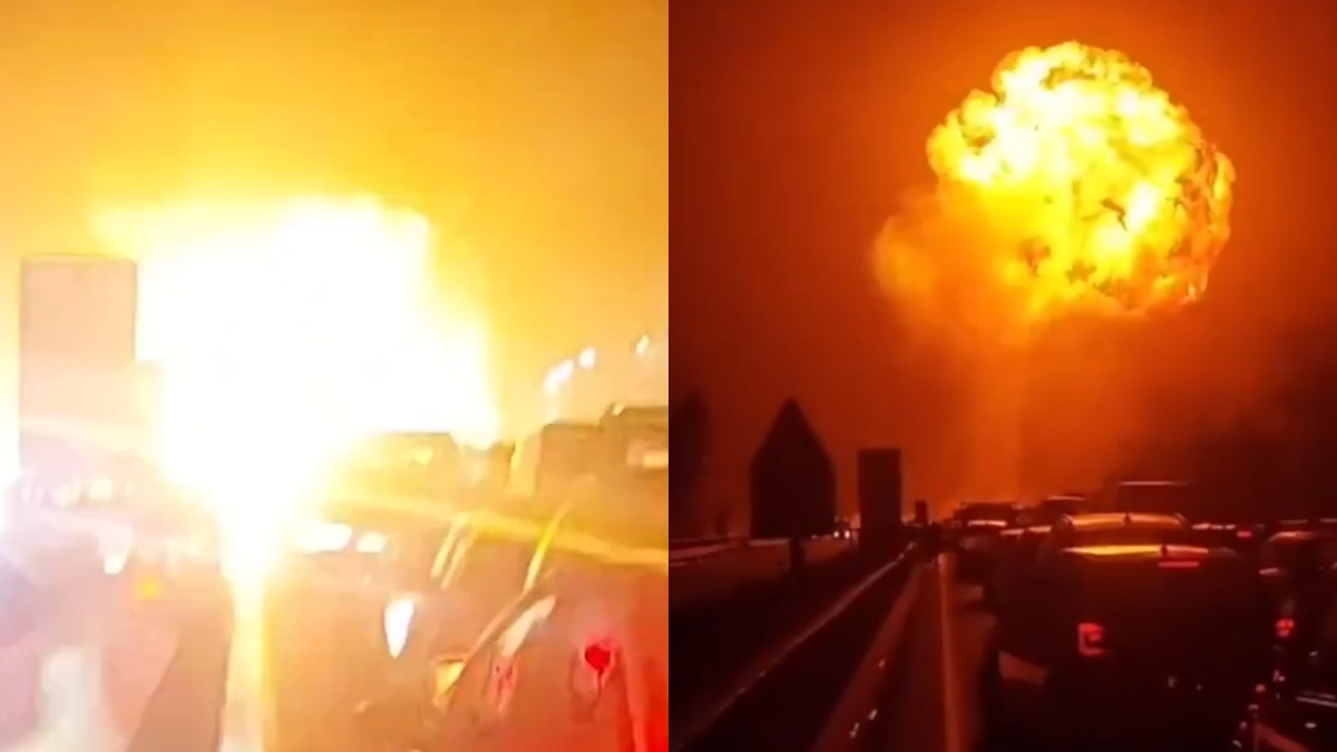 運油車遇追撞事故爆出「巨型蘑菇雲」　路面炸出大坑洞奇蹟無傷亡