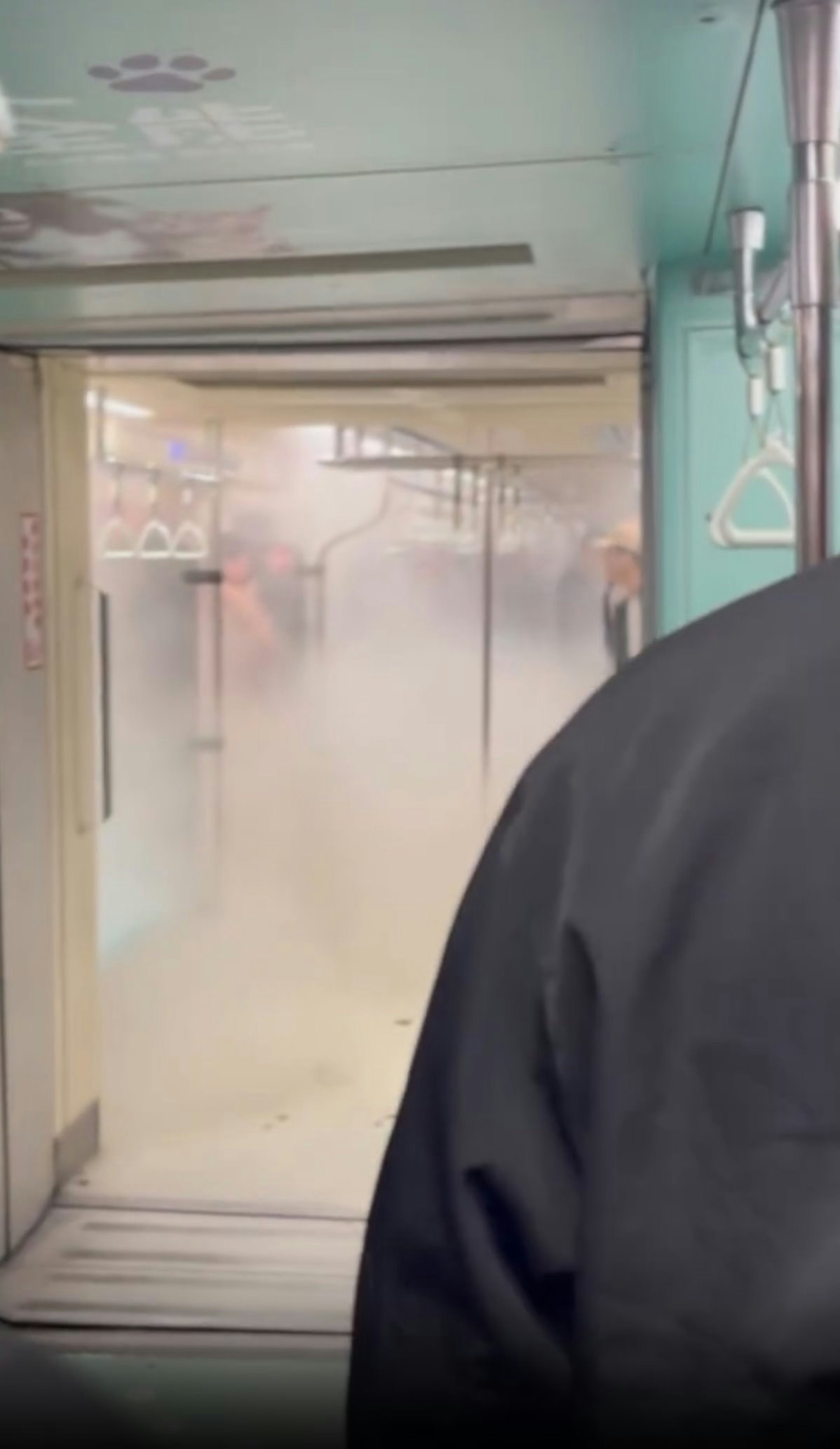 1月16日晚間​台北捷運板南線一列開往頂埔方向的列車在即將抵達板橋站時，車廂內突有旅客的行動電源因不明原因冒煙起火，引發乘客恐慌奔逃。（Threads@1anu7_11）