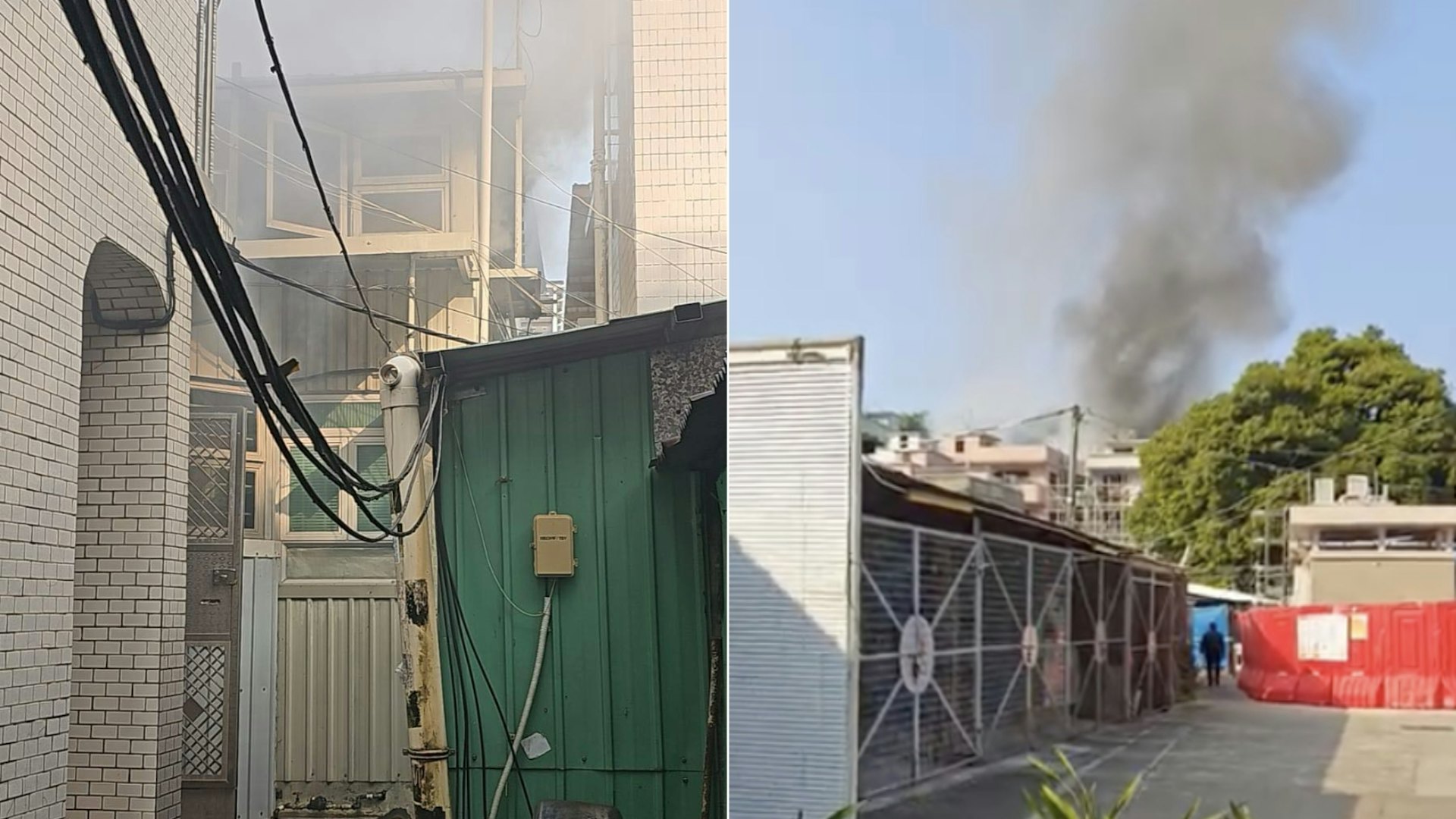 元朗蔡屋村村屋起火冒濃煙 消防開喉撲熄 疑電掣短路肇禍 元朗蔡屋村村屋起火冒濃煙 消防開喉撲熄 疑電掣短路肇禍