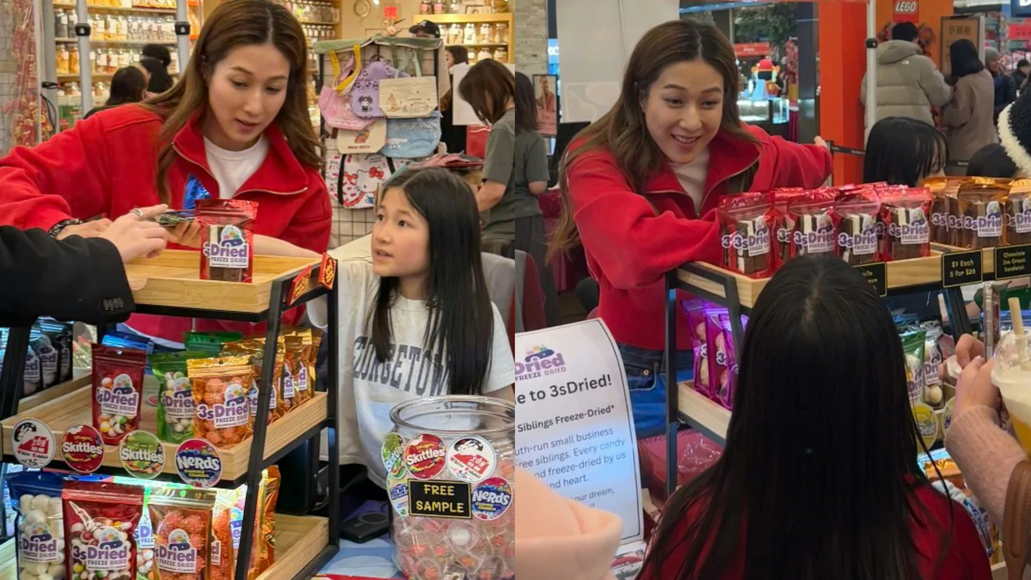 钟嘉欣与囡囡新春市集摊位卖手工糖果多位网民偶遇互动证人品