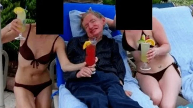 2026年2月25日，美國司法部早前公布大量愛潑斯坦（Jeffrey Epstein）案的文件，英國已故知名科學家霍金（Stephen Hawkin）亦出現在文件中。文件中不但有笑容滿面的霍金與兩名身穿比基尼女郎的合照，他的名字在文件中出現250次。霍金的遺屬則表示，兩名女性是他在生時的長期護理人員，她們一直陪伴他出遊。（美國司法部）