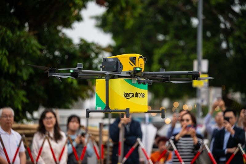 Keeta Drone 与香港青少年服务处携手合作的“大埔汀角村无人机航线”正式启动。 （Keeta Drone 图片）