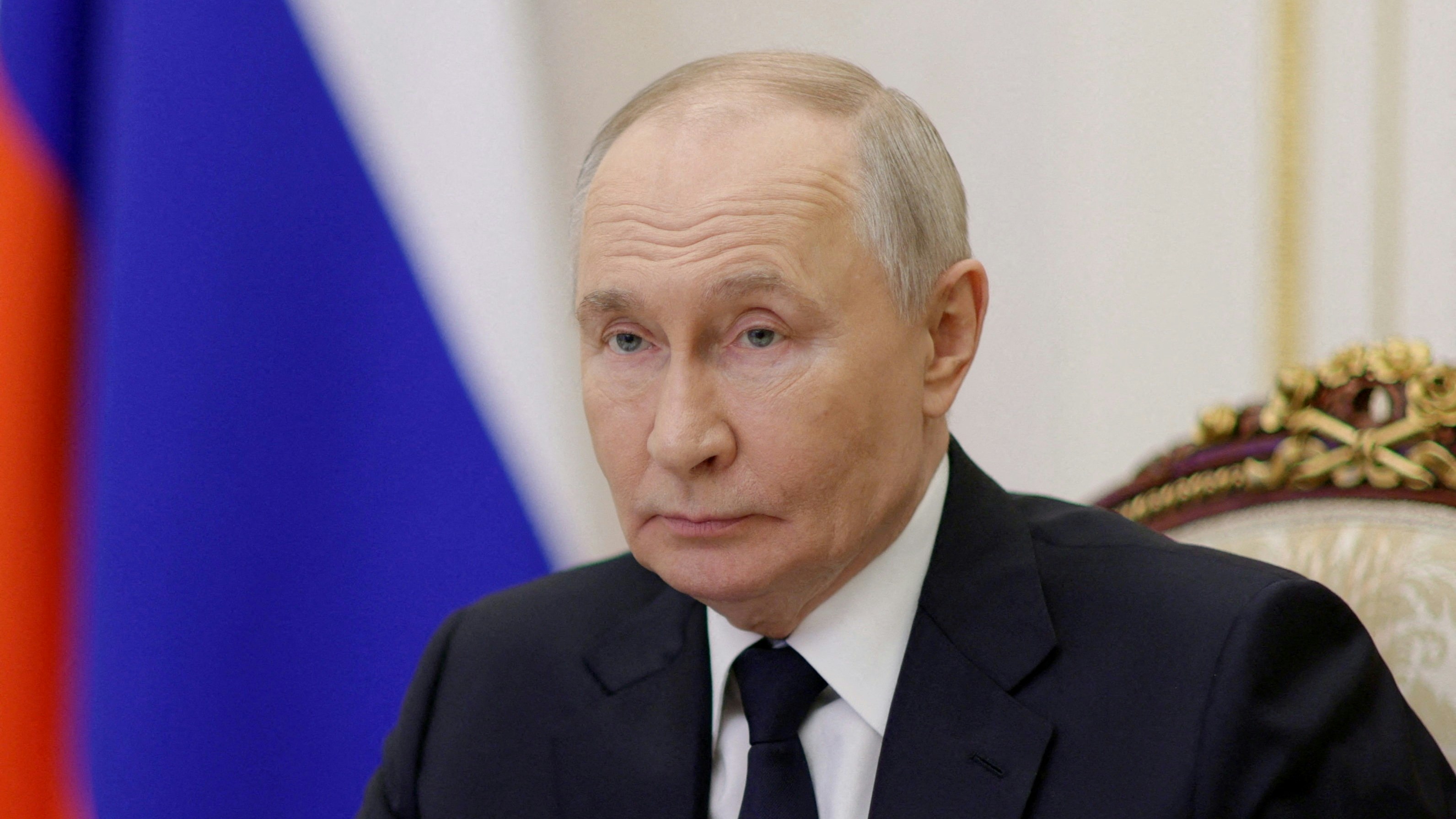 2026年3月4日，俄羅斯莫斯科，總統普京（Vladimir Putin）透過視像連線主持召開政府成員會議。（Reuters）