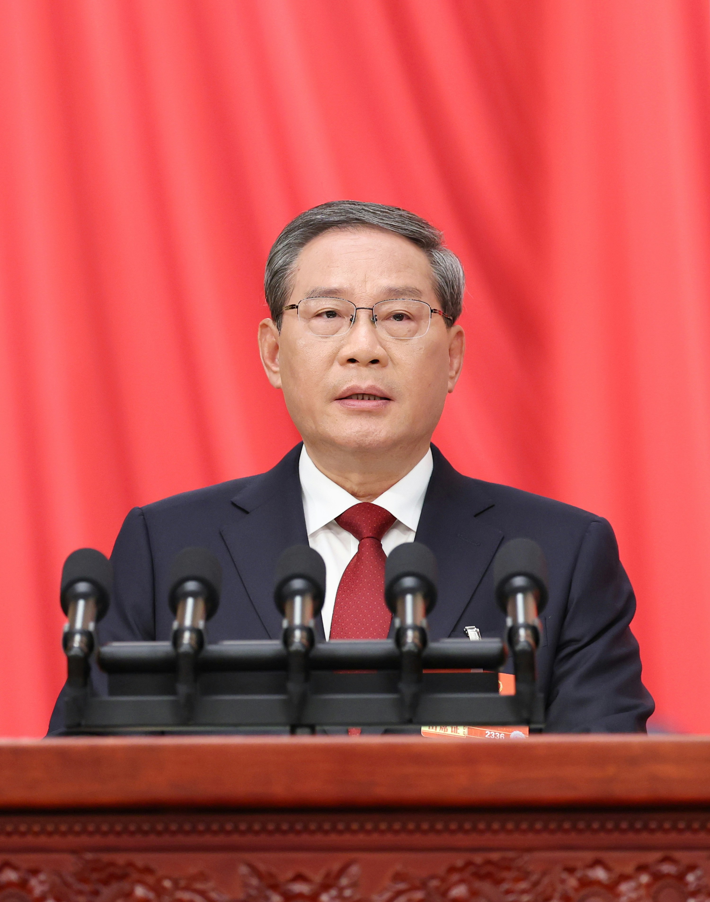 3月5日，十四届全国人大四次会议开幕会在北京人民大会堂举行。国务院总理李强作政府工作报告。（新华社）