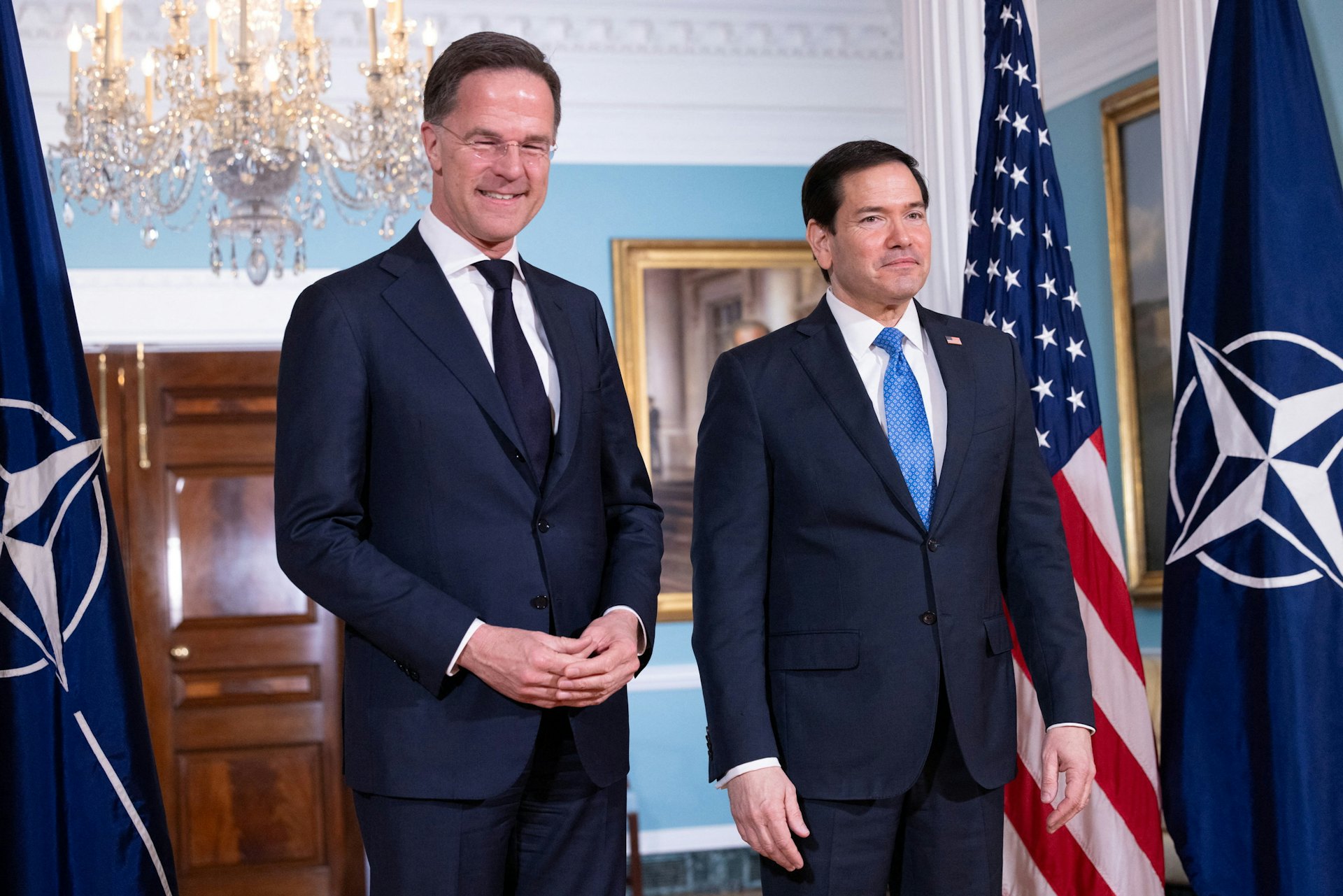 2026年4月8日,美國國務卿魯比奧(Marco Rubio)在華盛頓特區國務院會見北約秘書長呂特(Mark Rutte)。(Reuters) 2026年4月8日,美國國務卿魯比奧(Marco Rubio)在華盛頓特區國務院會見北約秘書長呂特(Mark Rutte)。(Reuters)