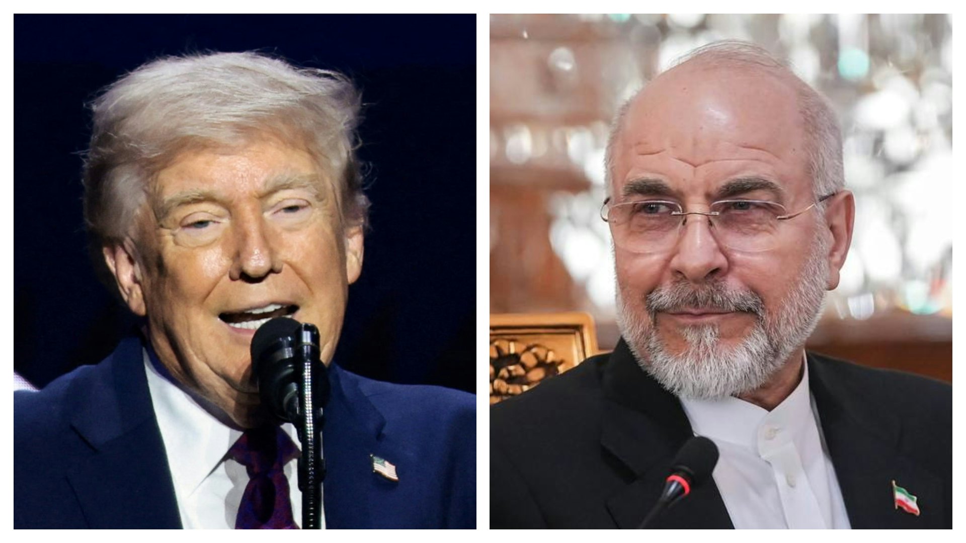 2026年4月17日,美國總統特朗普(Donald Trump,左)發文指與伊朗的談判順利,美國將從伊朗手上獲得其濃縮鈾。伊朗議會議長卡利巴夫(Mohammad Bagher Ghalibaf)其後指特朗普一小時內提出了「七項說法,但全都是假的」。卡利巴夫強調,除非美國解除對伊朗港口的封鎖,否則德黑蘭將關閉霍爾木茲海峽。(Reuters,Getty) 2026年4月17日,美國總統特朗普(Donald Trump,左)發文指與伊朗的談判順利,美國將從伊朗手上獲得其濃縮鈾。伊朗議會議長卡利巴夫(Mohammad Bagher Ghalibaf)其後指特朗普一小時內提出了「七項說法,但全都是假的」。卡利巴夫強調,除非美國解除對伊朗港口的封鎖,否則德黑蘭將關閉霍爾木茲海峽。(Reuters,Getty)