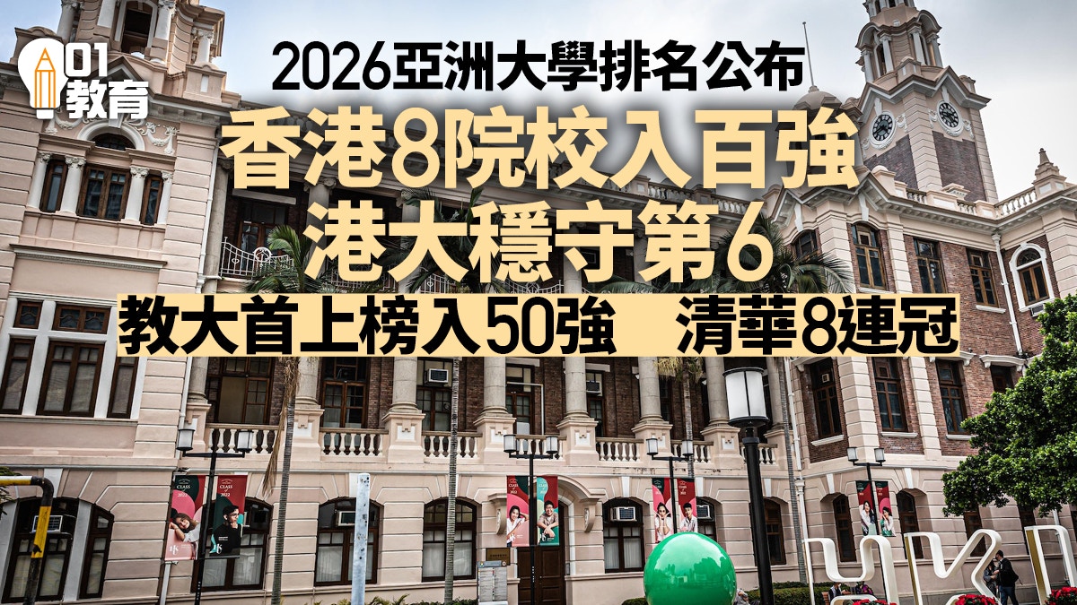 亞洲大學排名|本港8院校躋身百強 港大續排第6 教大首上榜第37