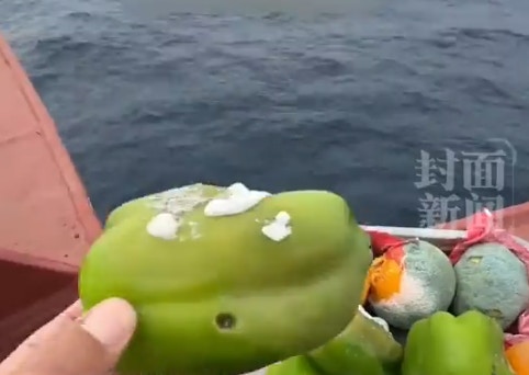 一名滯留在霍爾木茲的船長說，船上幾乎沒有伙食，蔬菜水果都爛了。（封面新聞）