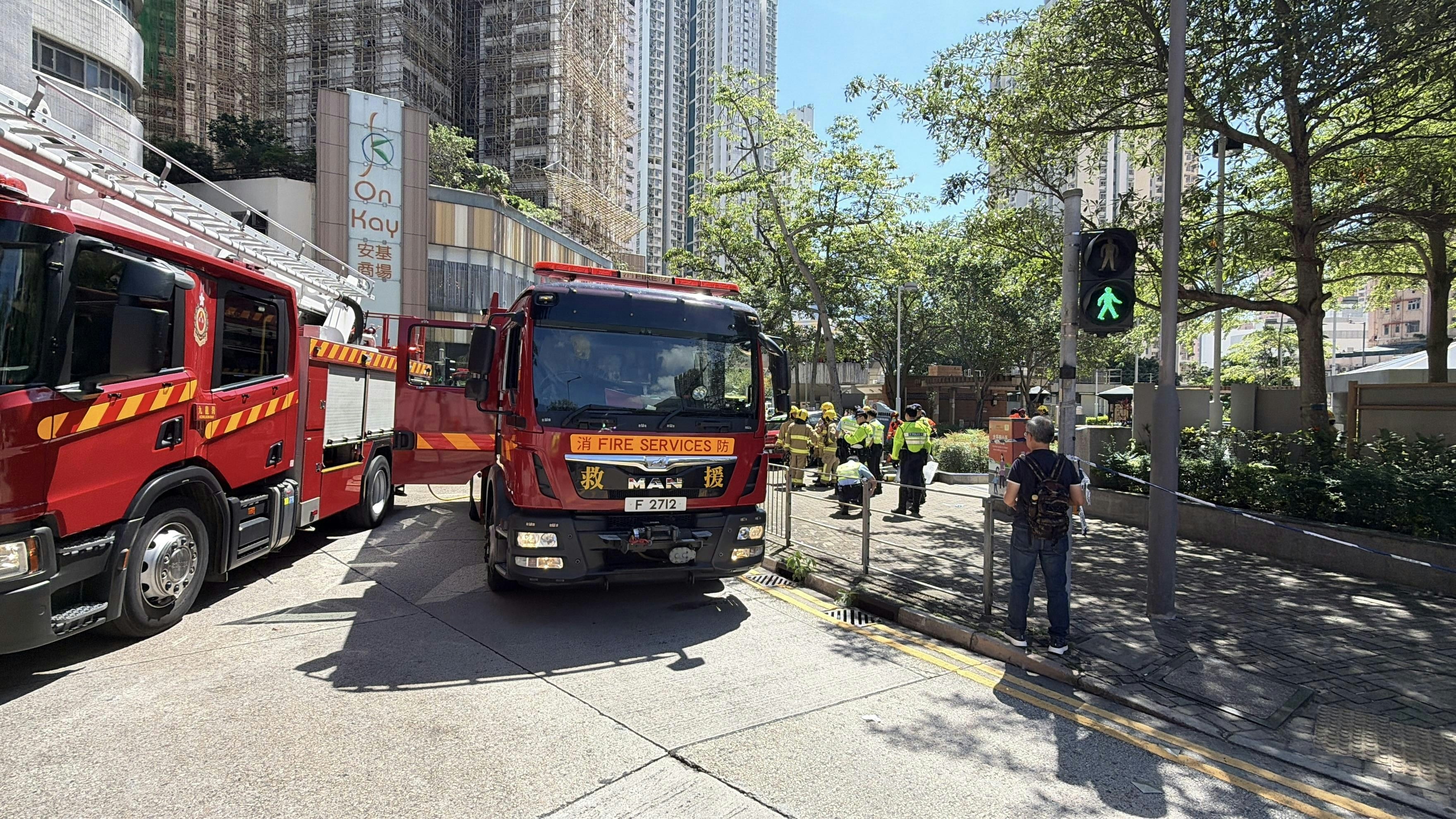 警方及消防員在場處理車禍。（馬耀文攝）