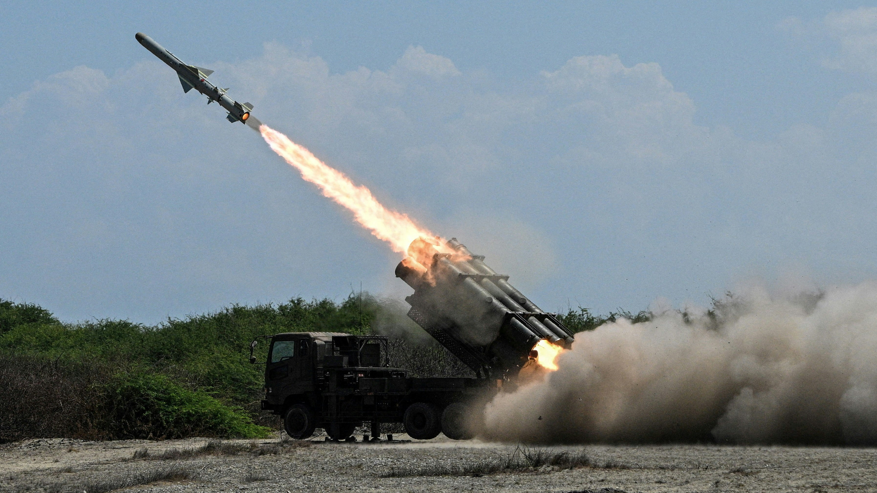 On May 6, 2026, in Ilocos Norte, Philippines, a Japan Ground Self-Defense Force Type 88 ship-to-ship missile launcher was fired as part of the Joint Task Force (JTF) maritime strike exercise during the annual US-Philippines joint military exercise Balikatan. (Reuters)