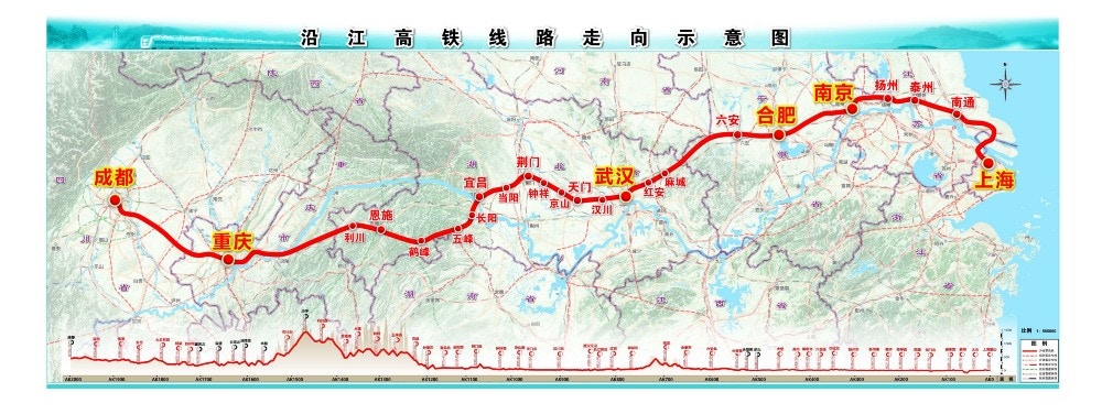 沿江高鐵路線圖。（網上圖片）