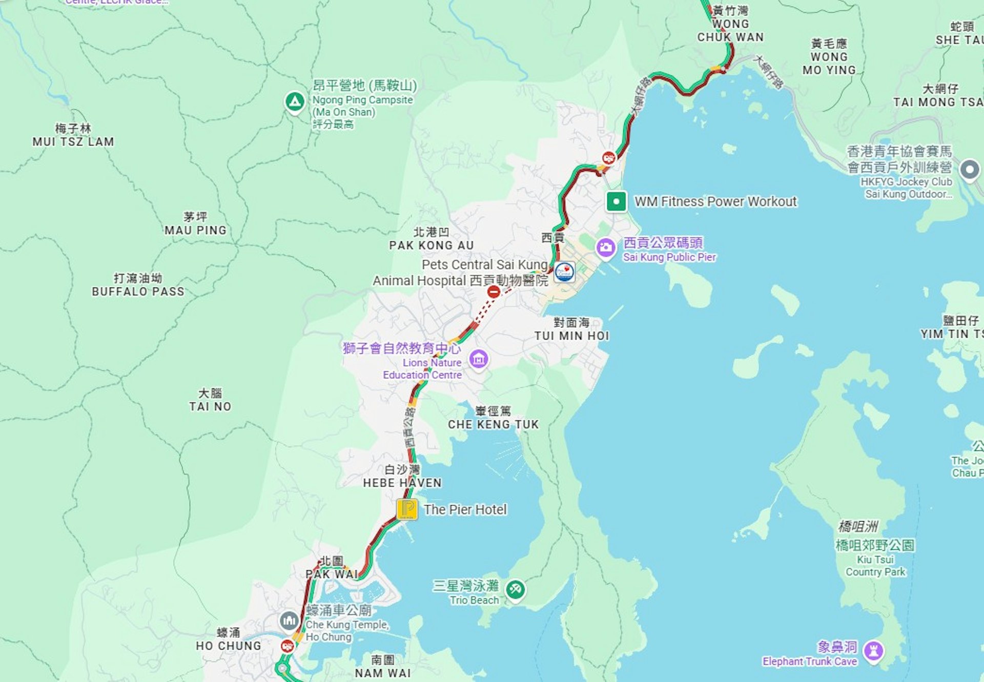 西貢公路近菠蘿輋路有私家車與的士相撞,西貢公路來回方向全線封閉,車龍長達數公裡。(Google Maps截圖) 西貢公路近菠蘿輋路有私家車與的士相撞,西貢公路來回方向全線封閉,車龍長達數公裡。(Google Maps截圖)