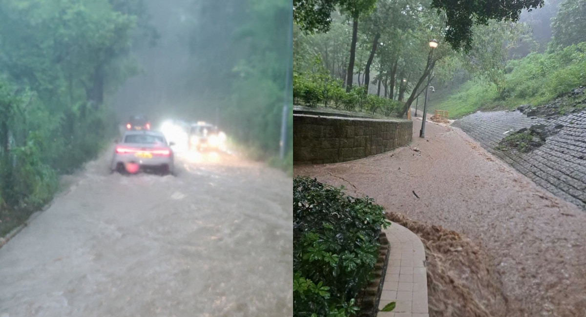 黑雨｜多區接獲水浸報告屯門山景邨如同澤國粉錦公路嚴重水浸