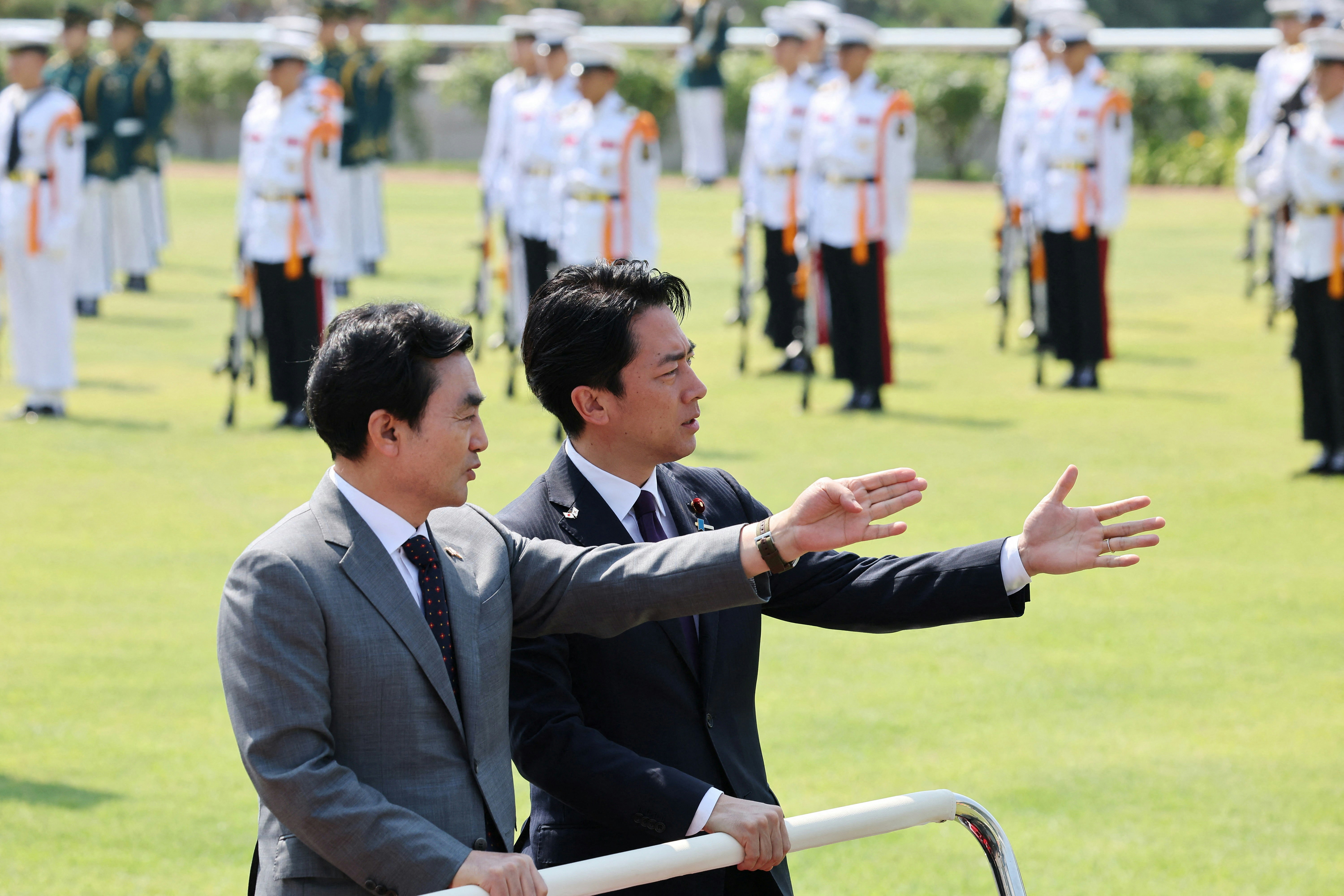 Japanese Defense Minister Shinjiro Koizumi held talks with South Korean Defense Minister Ahn Gyu-baek in Seoul on June 28. (Reuters)