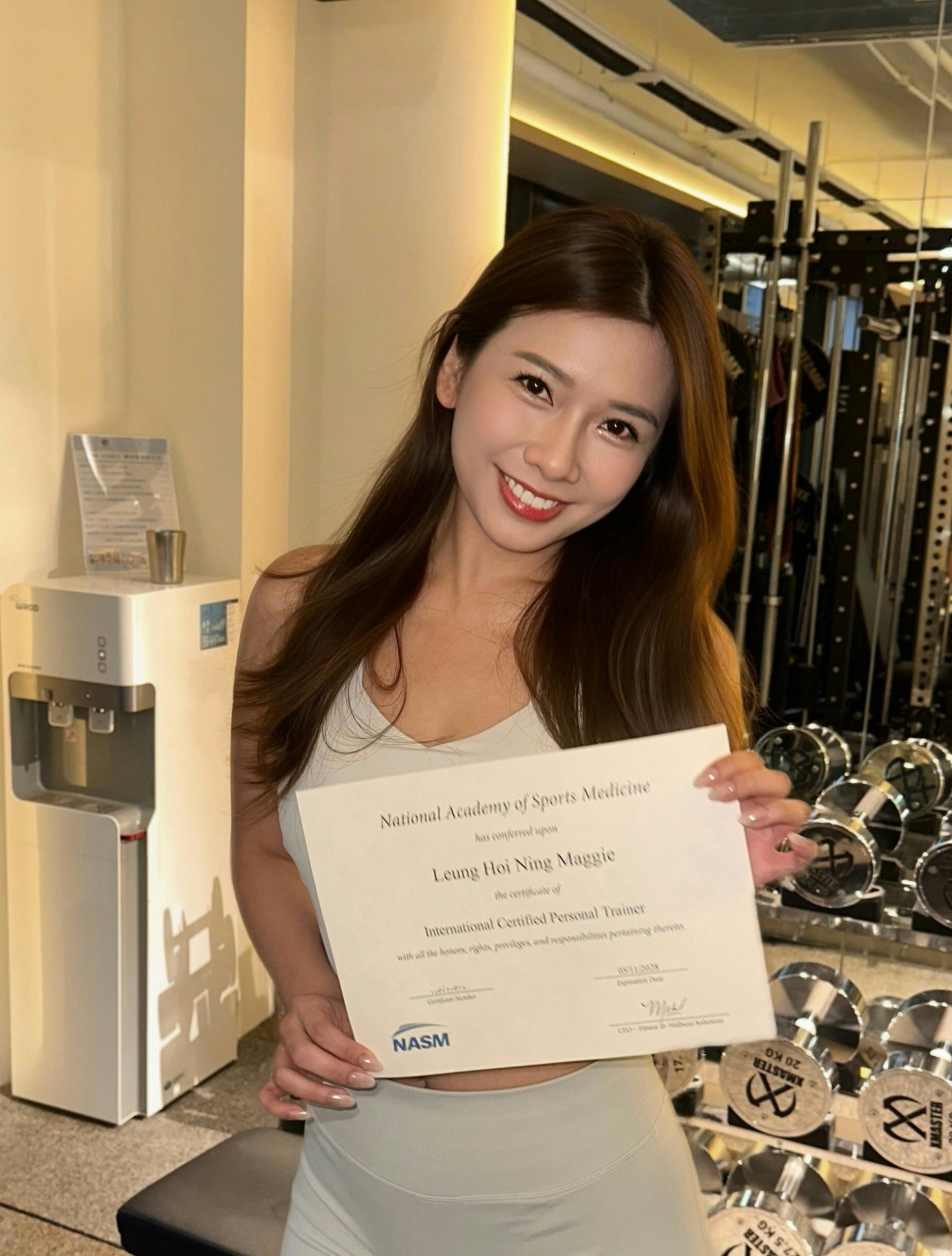 考獲美國國家運動醫學學會(NASM)的私人健身教練證書。(IG@maggieleung0722)