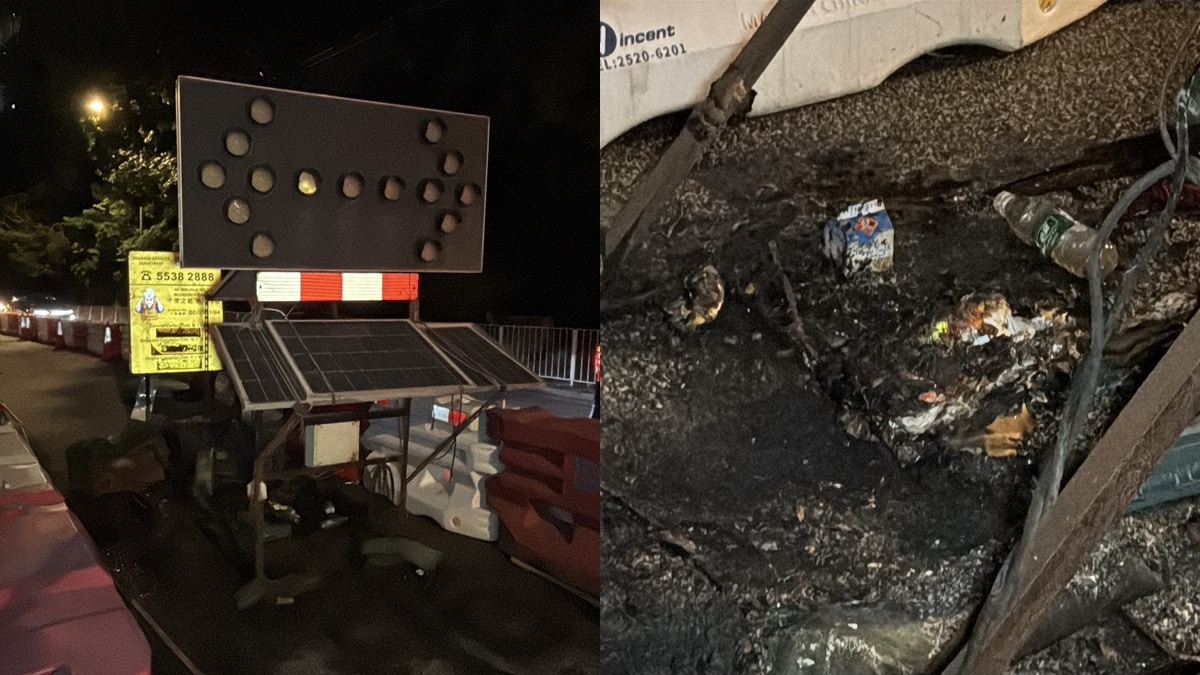 油塘茶果岭道路面工程箭咀牌　疑太阳能板电池起火　消防途经救熄