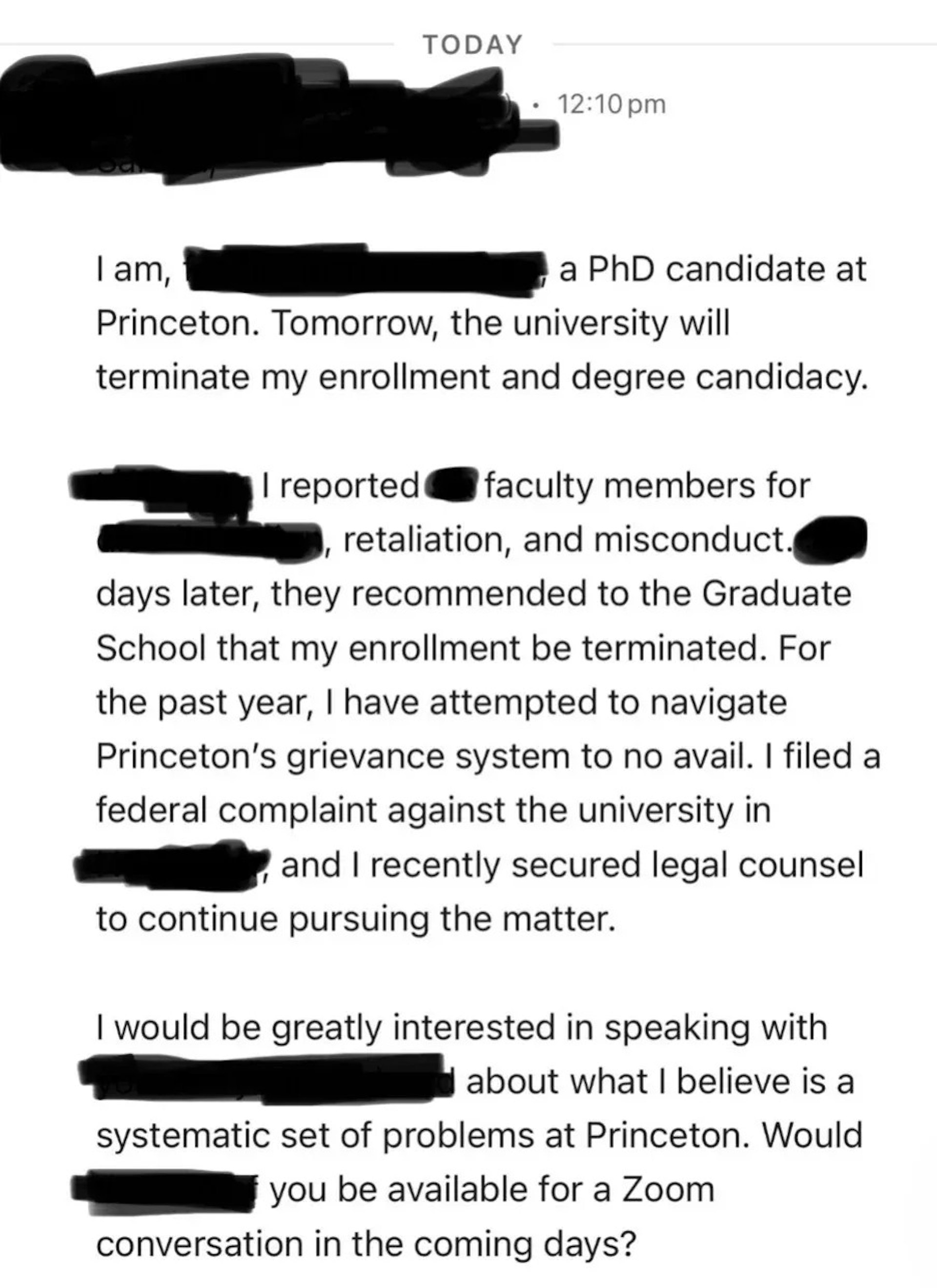 普林斯顿大学博士生举报导师学术不端反被校方开除学籍。(小红书)