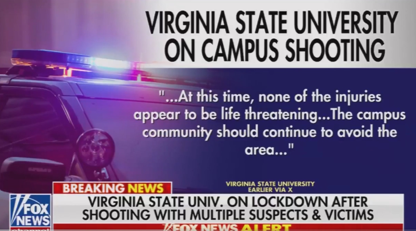 美国维珍尼亚州立大学发生校园枪击案,警方发布相关警情通告。(FOX NEWS影片截图)