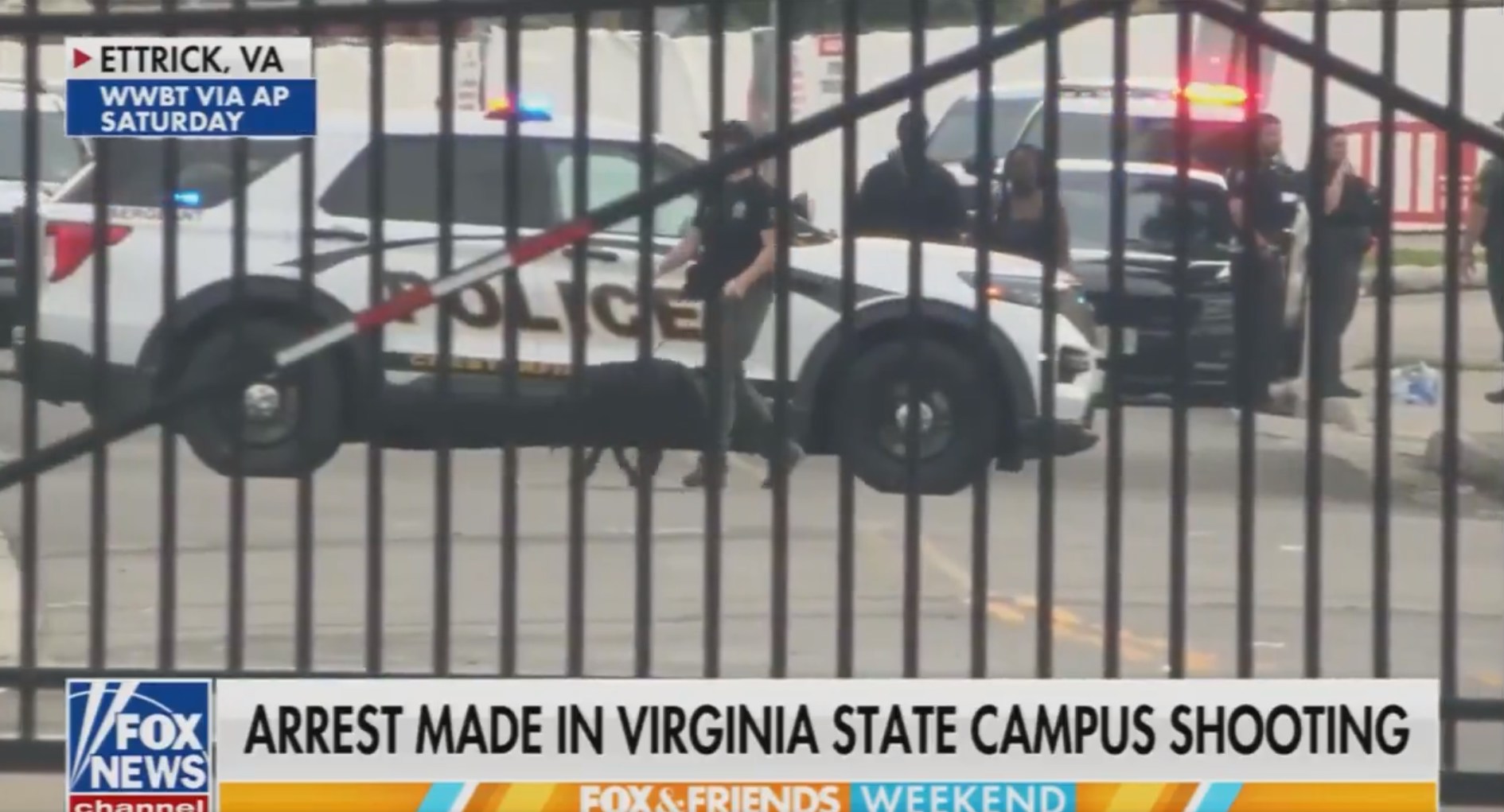 美国维珍尼亚州立大学发生校园枪击案,涉事地点已被警方封锁。(FOX NEWS影片截图)