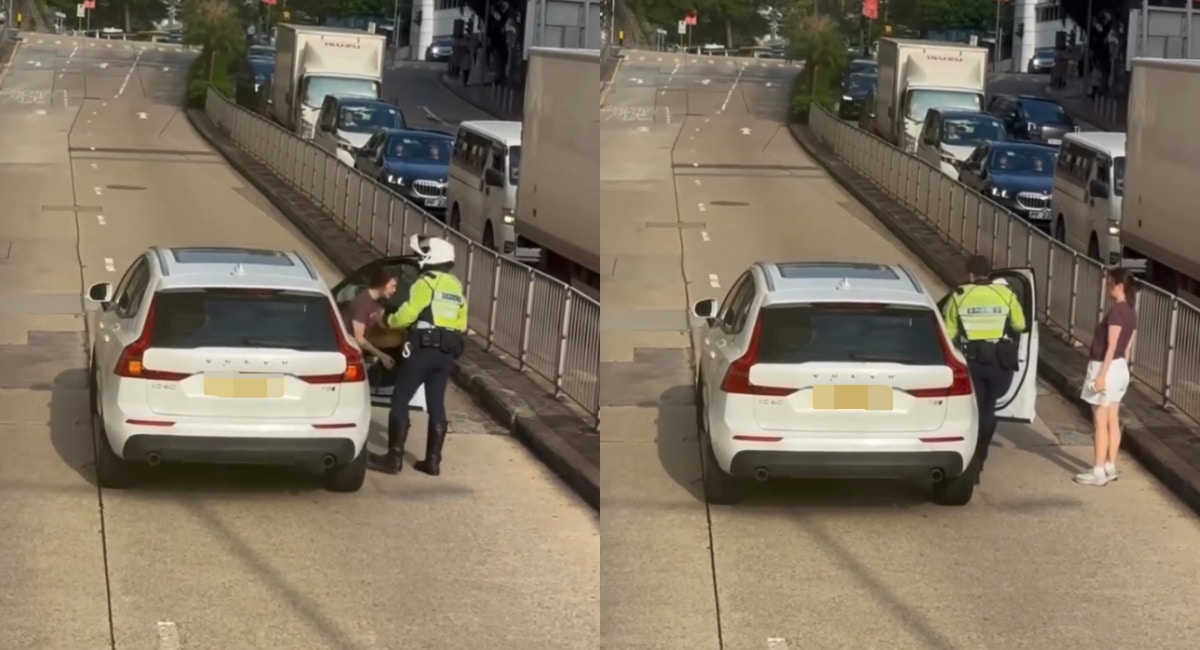 有片｜灣仔私家車壞車阻路 司機求助 交通警代駕溜後褪車解圍