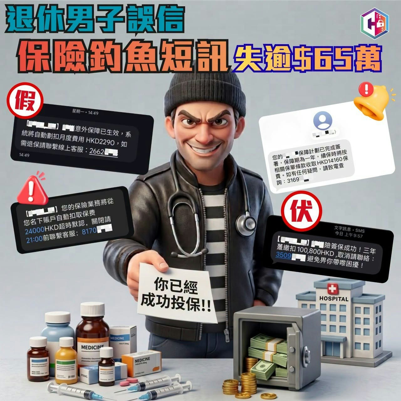 假冒保险短信设局 退休翁误输“验证码”失65万元