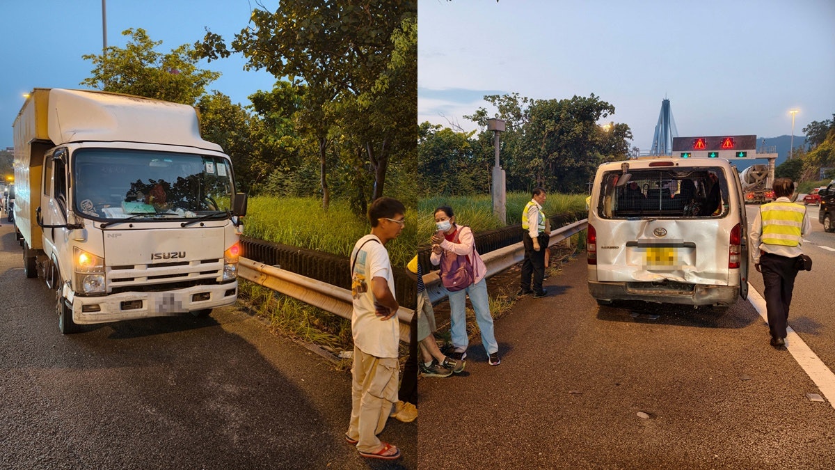 青朗公路兩車相撞 客貨車尾被撞至凹陷至少兩傷 入元朗擠塞