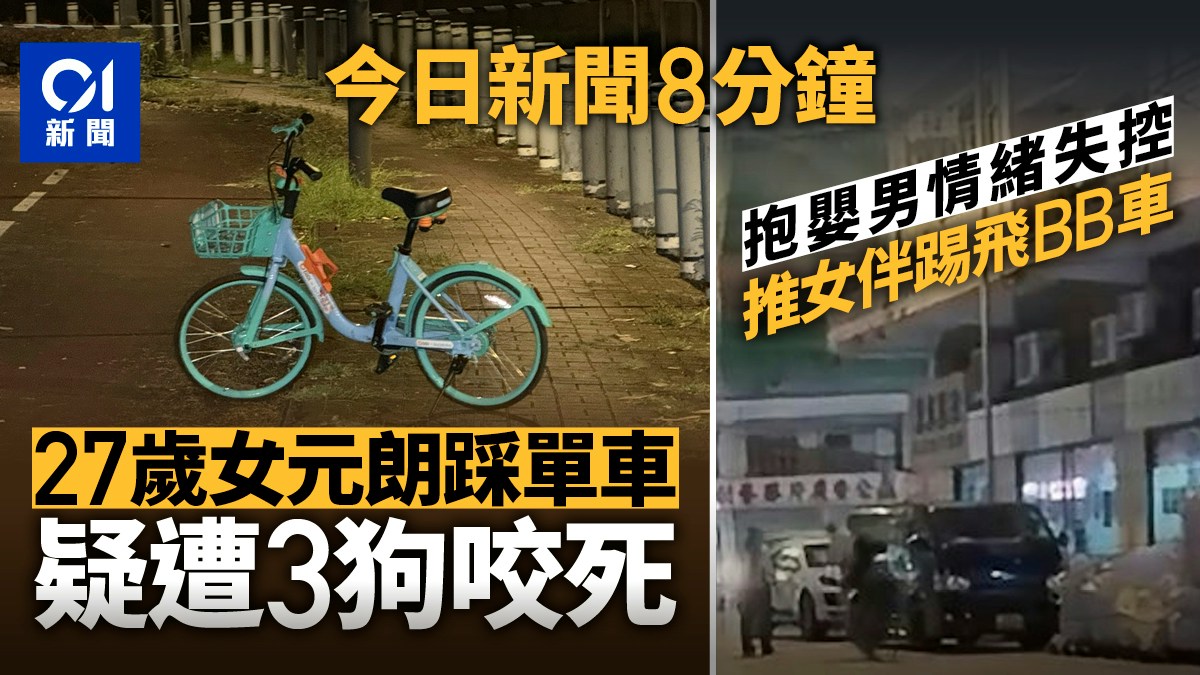 今日新聞8分鐘|27歲女踩單車疑遭3狗咬死|抱嬰男推女伴踢BB車