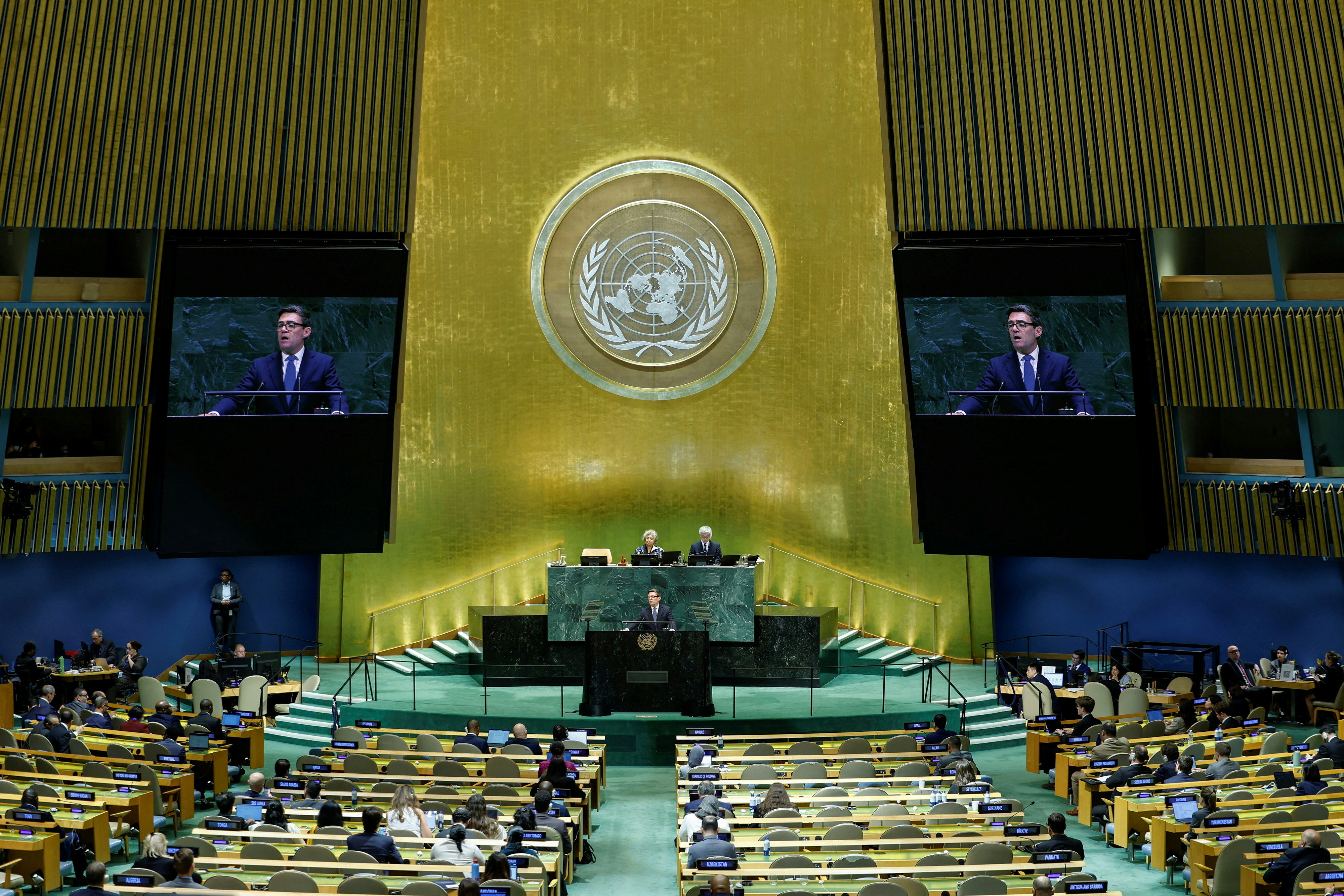 2026年9月22日,英国首相贝安德在美国纽约联合国总部举行的第81届联合国大会上发表演说。(Reuters)