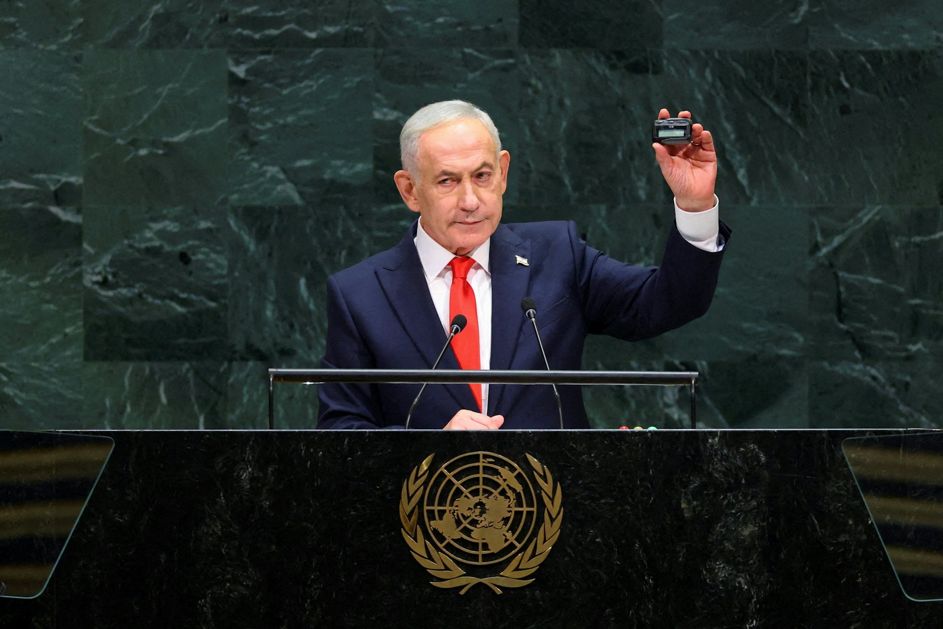 2026年9月24日,美國紐約,以色列總理內塔尼亞胡(Benjamin Netanyahu)在聯合國大會發表演說。