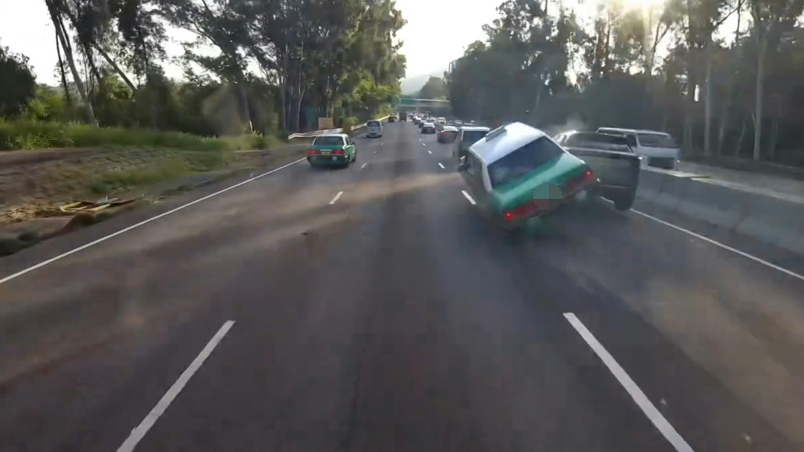 Dashcam Captures Taxi Rollover on New Territories Road, Two Injured
