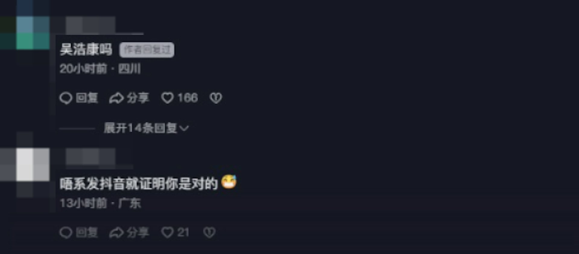 網民力撐吳浩康。(抖音截圖)