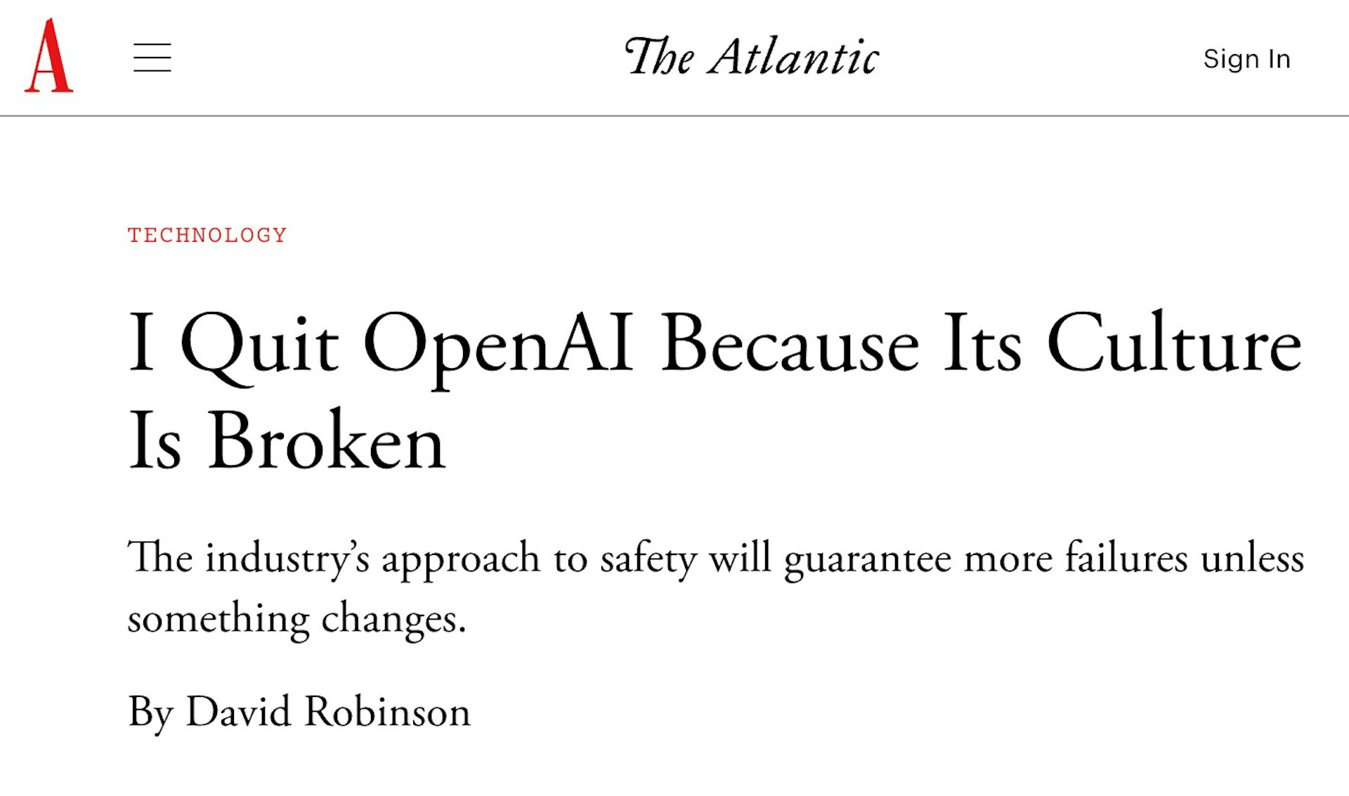 OpenAI 安全系統團隊負責人大衛·羅賓遜(David Robinson)突然辭職,並撰文炮轟OpenAI 內部文化崩壞。