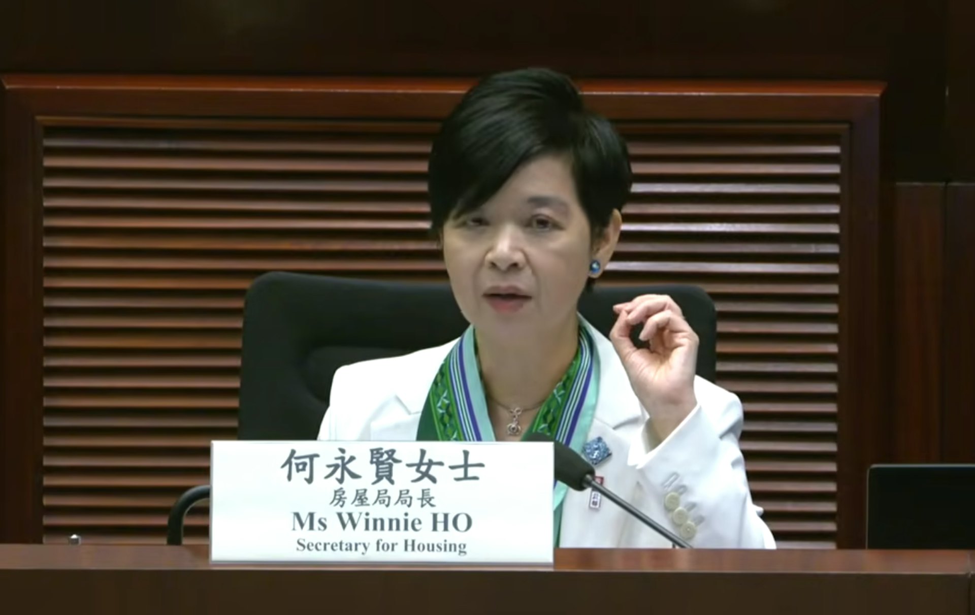 2026年10月5日,立法會房屋事務委員會政策簡報會會議。圖為房屋局局長何永賢。(直播截圖)