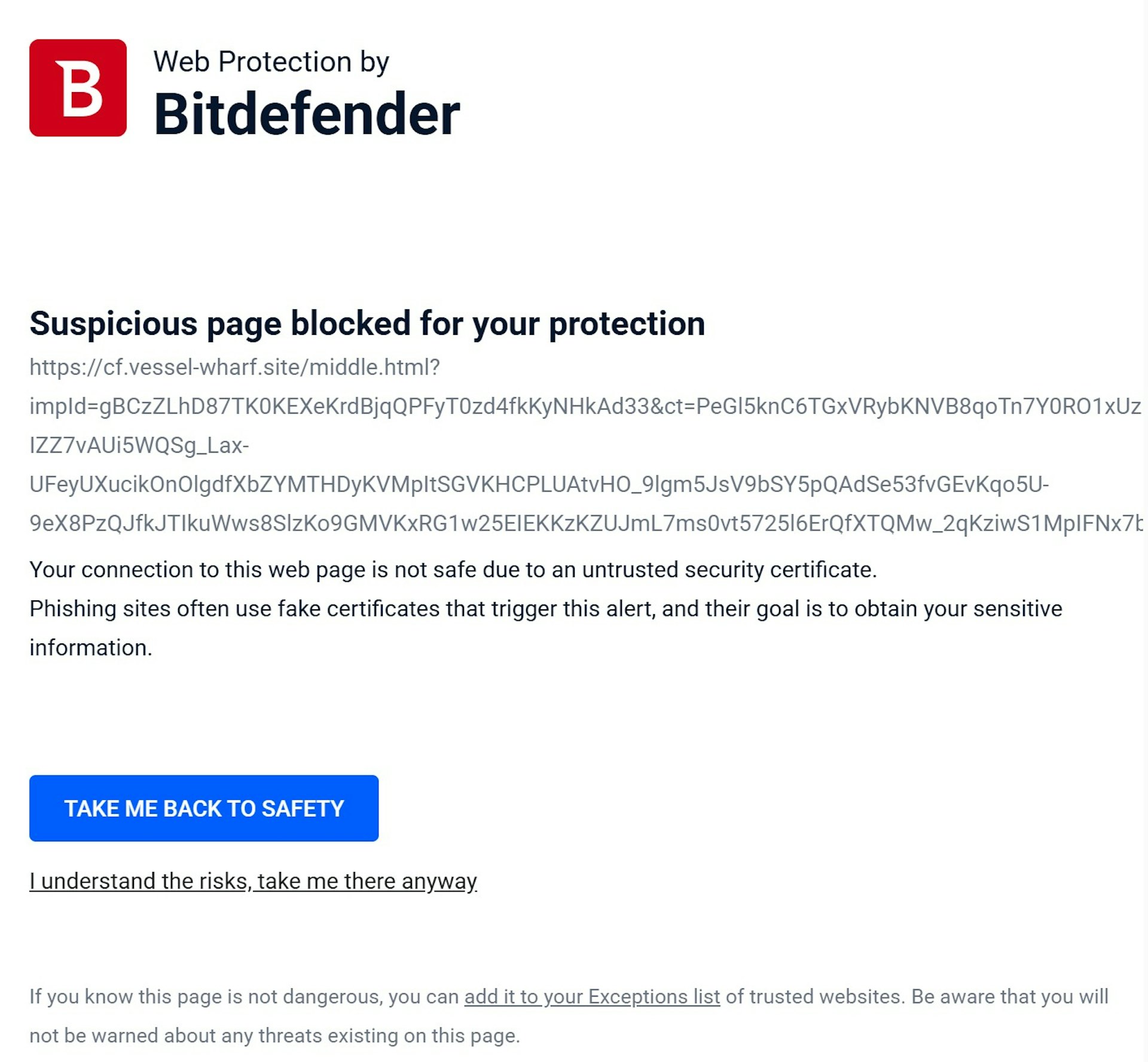 方先生親身試用了涉事QR Code,因系統安裝了Bitdefender網絡安全app,即時彈出警告。