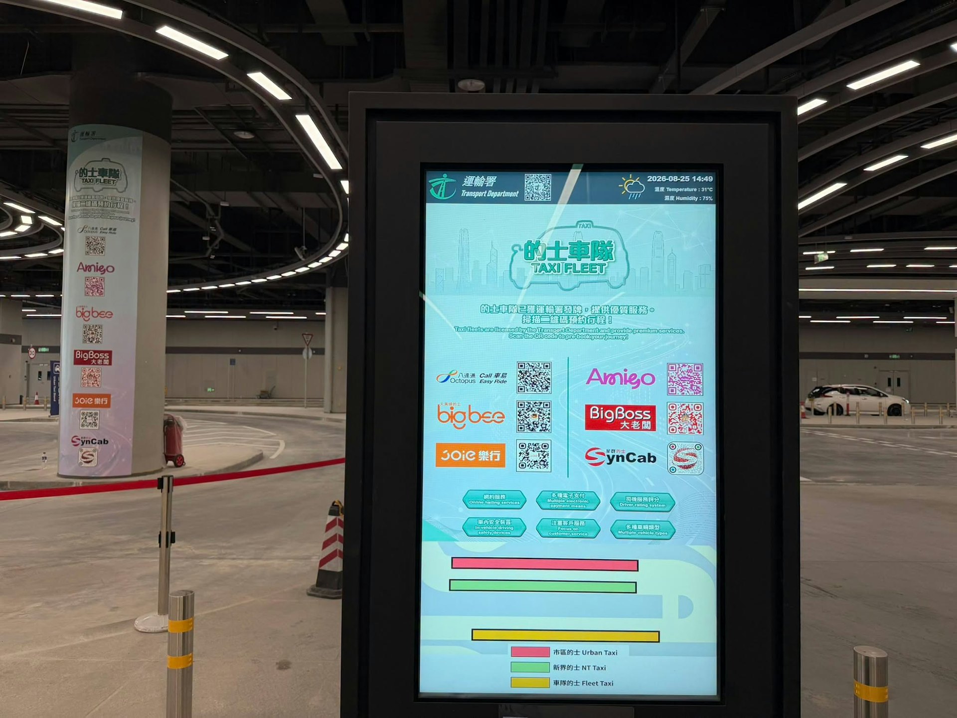 候車區及專屬上客區設有顯示屏,方便乘客召車。