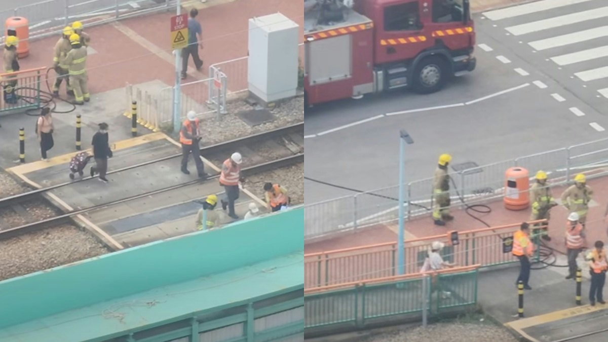 屯門豐景園輕鐵站路軌冒煙 疑煙頭燒着雜物及草肇禍