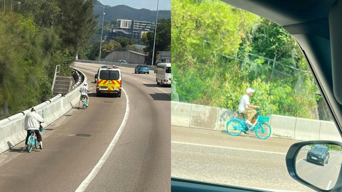 屯門公路兩人騎共享單車沿路肩騎行 網民抽水:趕去參加單車節