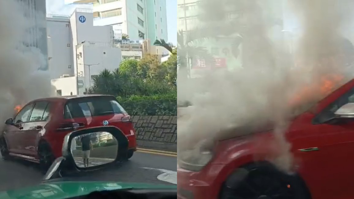 元朗火燒車.有片|安樂路私家車突起火冒煙 消防射水救熄