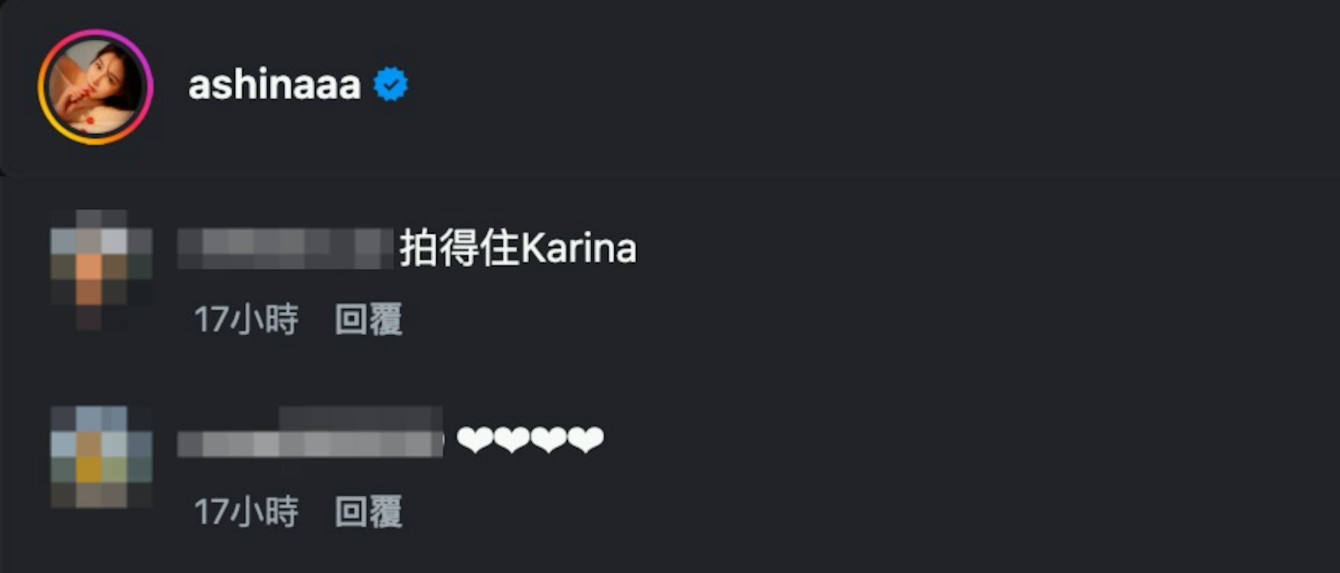 網民留言。(IG@ashinaaa)