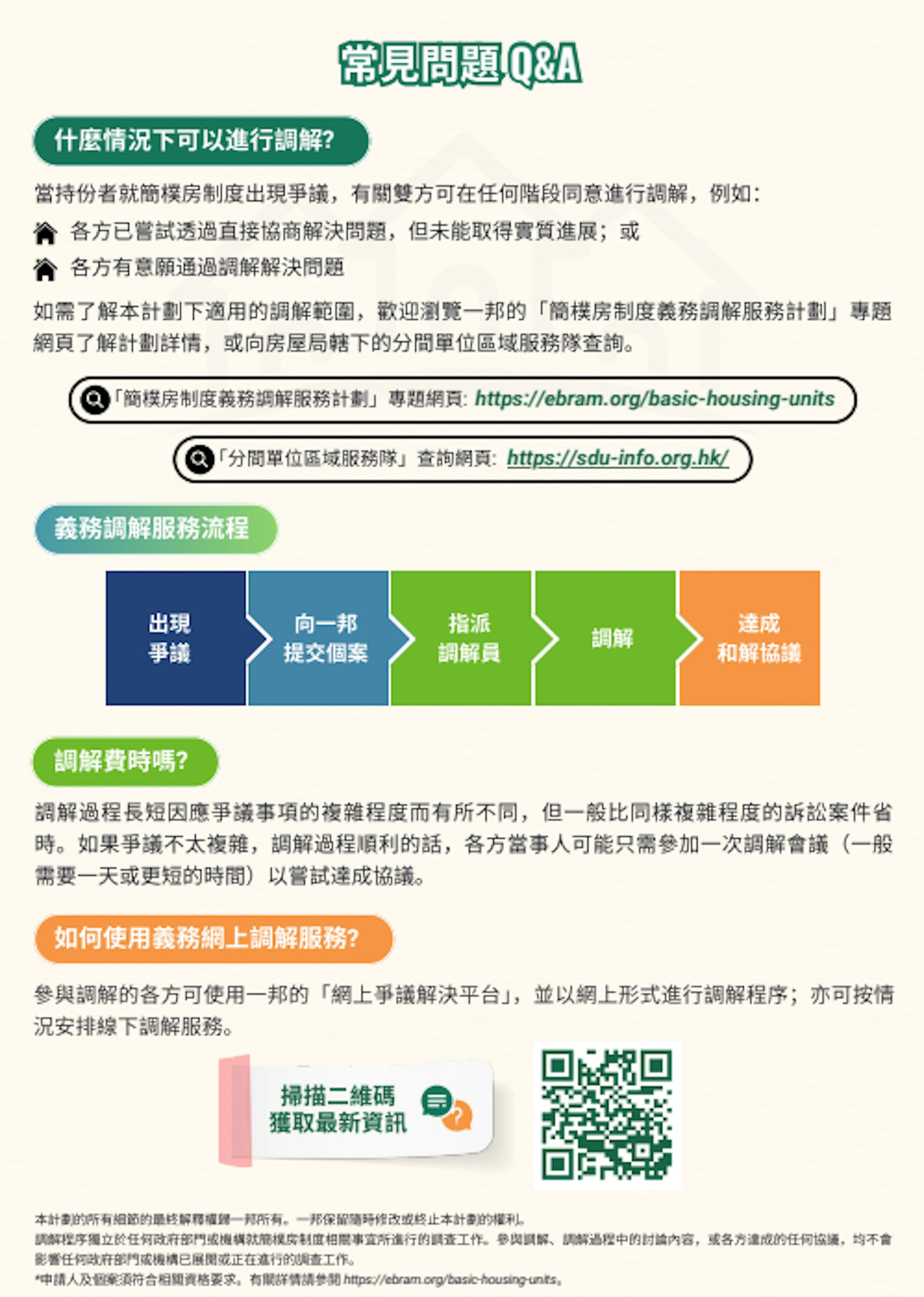 一邦國際網上仲調中心及義務工作發展局推出「簡樸房制度義務調解服務計劃」。